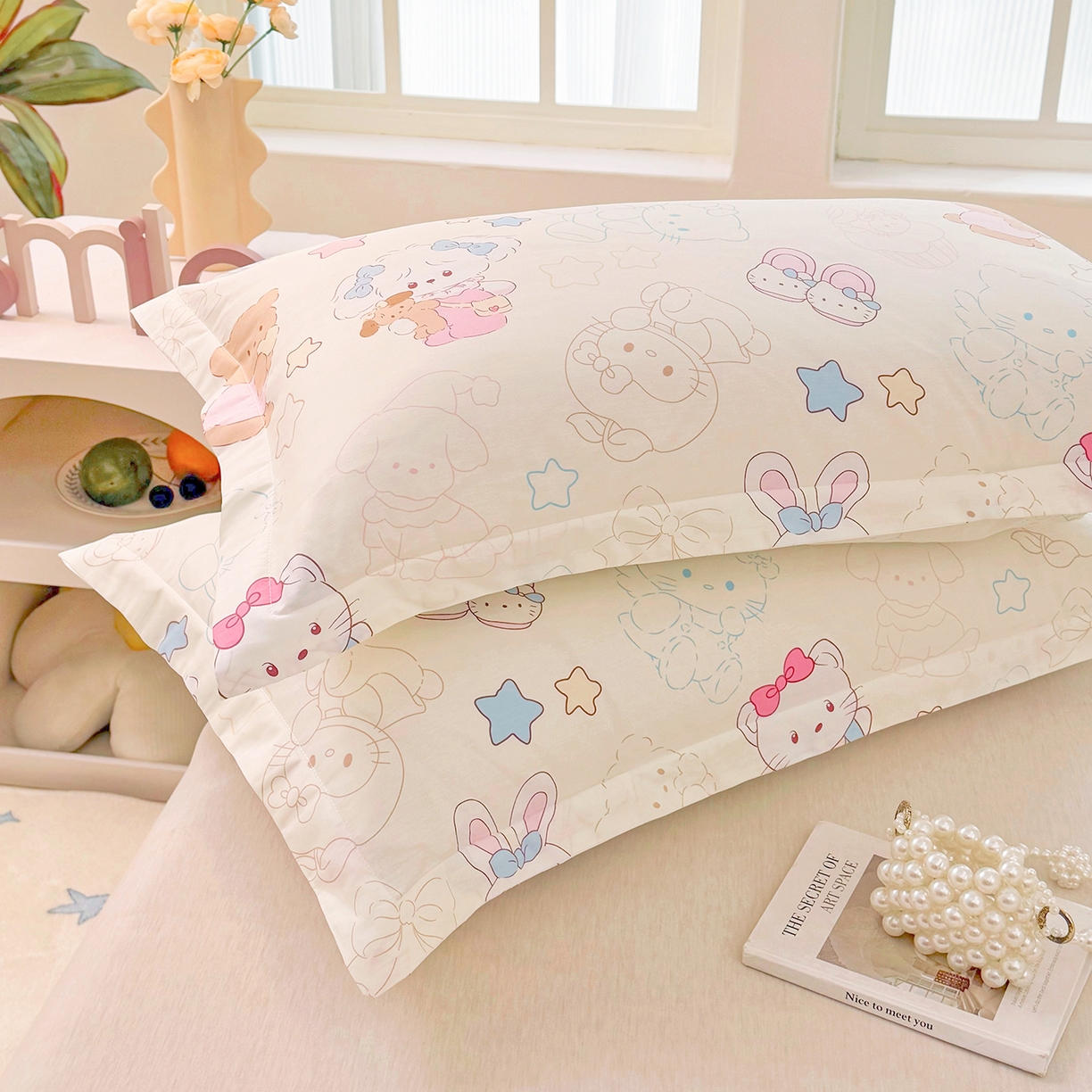 91家纺网 家纺一手货源 找家纺 安逸家纺 2026新款12868 全棉纯棉床单四件套学生宿舍纯棉床单款三件套 凯蒂宝贝