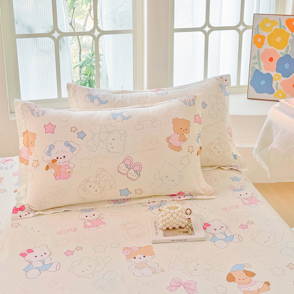 91家纺网 家纺一手货源 找家纺 安逸家纺 2026新款12868 全棉纯棉床单四件套学生宿舍纯棉床单款三件套 凯蒂宝贝