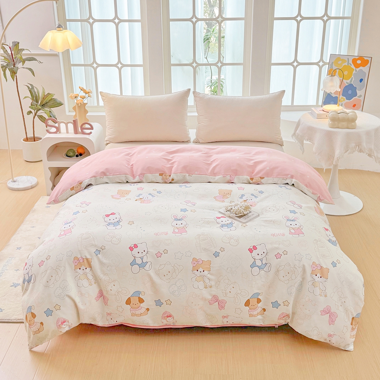 91家纺网 家纺一手货源 找家纺 安逸家纺 2026新款12868 全棉纯棉床单四件套学生宿舍纯棉床单款三件套 凯蒂宝贝