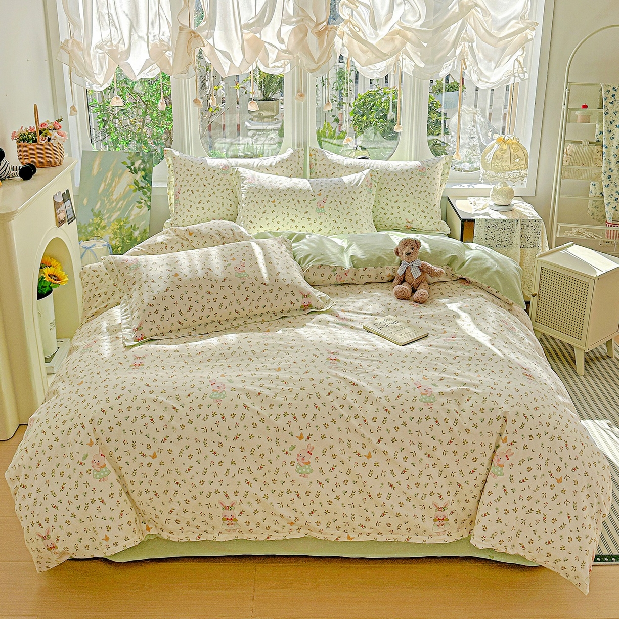 91家纺网 家纺一手货源 找家纺 恩泽家纺 2026春夏新款全棉纯棉12868印花四件套（提供买家秀，预留缩水率） 碎花兔兔