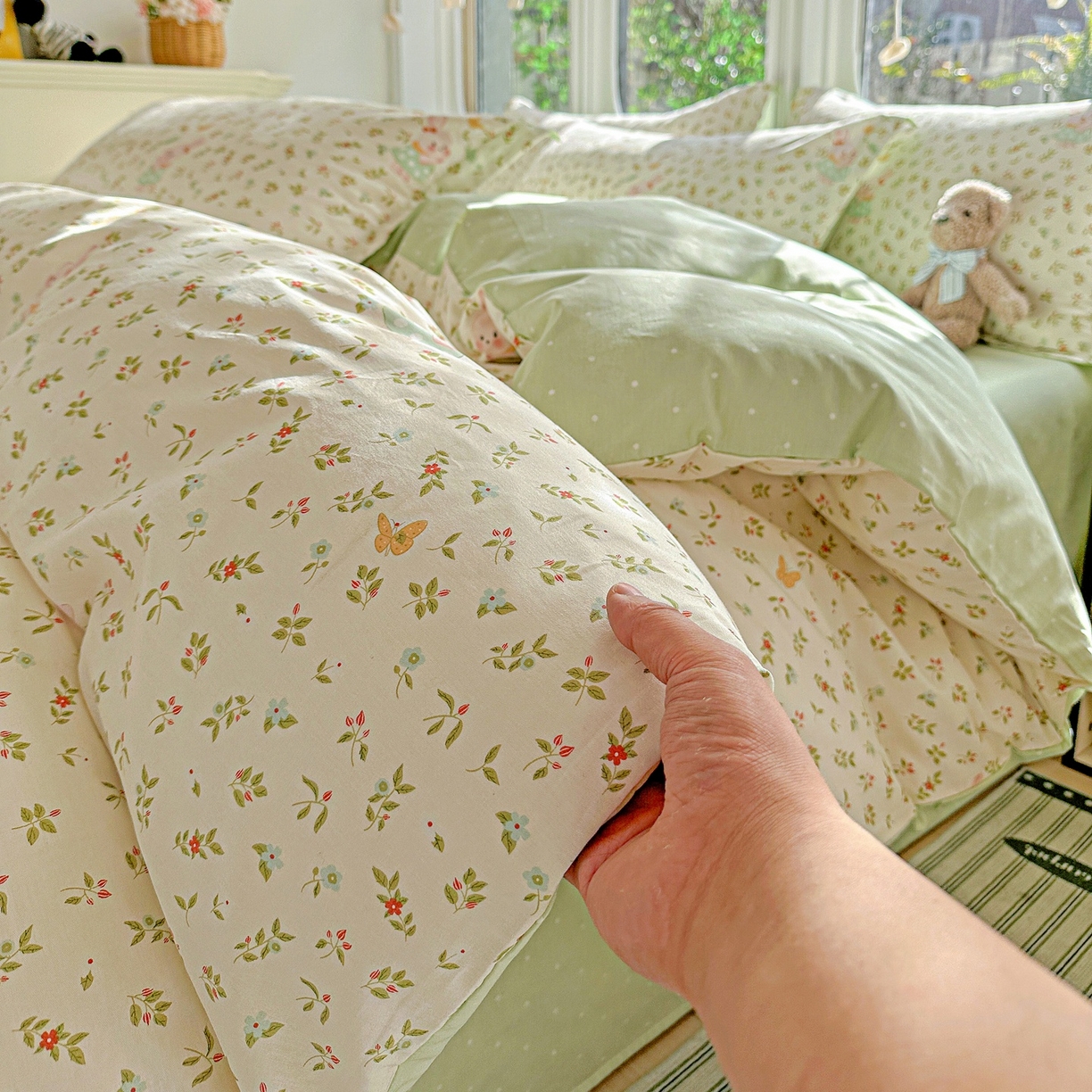 91家纺网 家纺一手货源 找家纺 恩泽家纺 2026春夏新款全棉纯棉12868印花四件套（提供买家秀，预留缩水率） 碎花兔兔