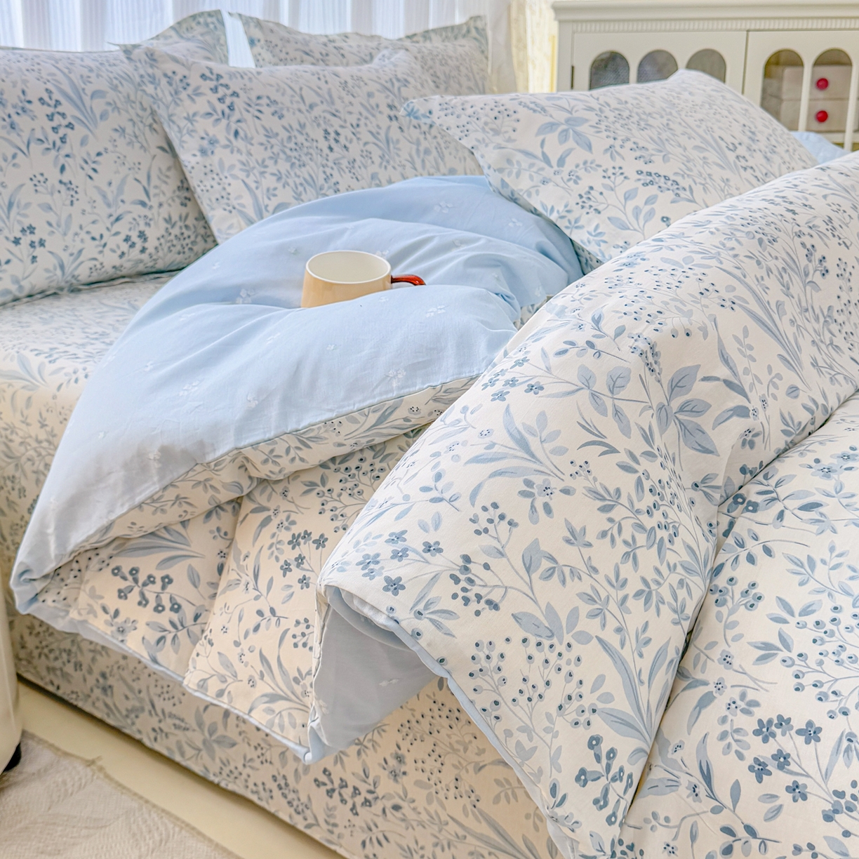 91家纺网 家纺一手货源 找家纺 安逸家纺 2026新款12868 全棉纯棉床单四件套学生宿舍纯棉床单款三件套 蓝沫