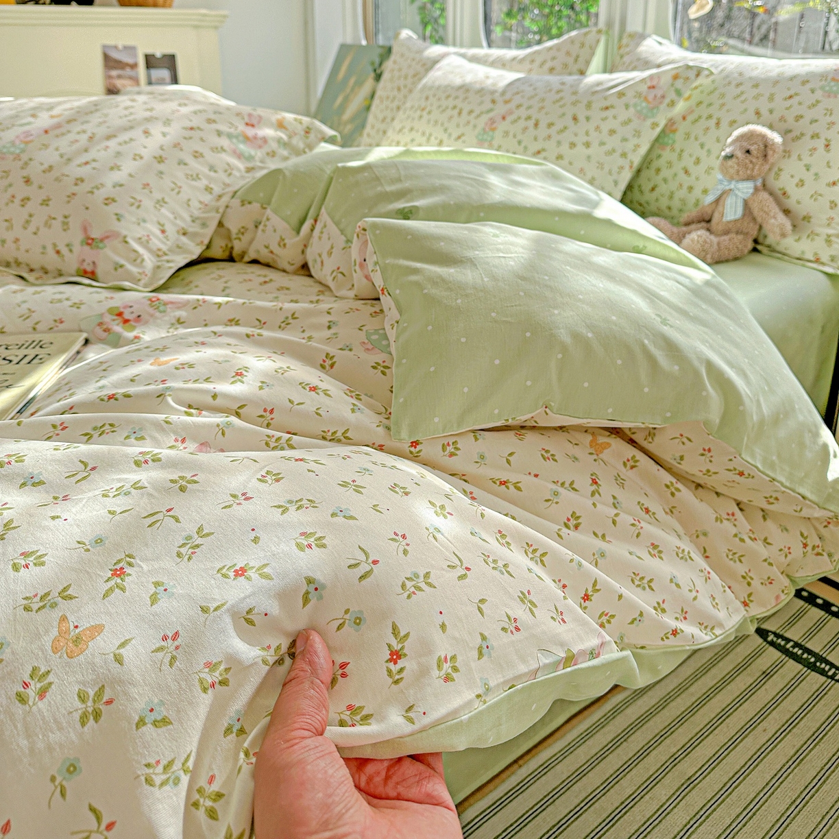 91家纺网 家纺一手货源 找家纺 恩泽家纺 2026春夏新款全棉纯棉12868印花四件套（提供买家秀，预留缩水率） 碎花兔兔