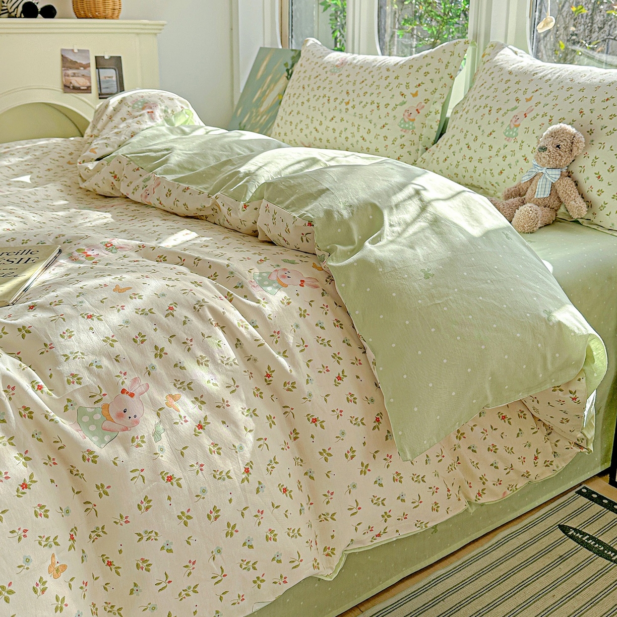 91家纺网 家纺一手货源 找家纺 恩泽家纺 2026春夏新款全棉纯棉12868印花四件套（提供买家秀，预留缩水率） 碎花兔兔