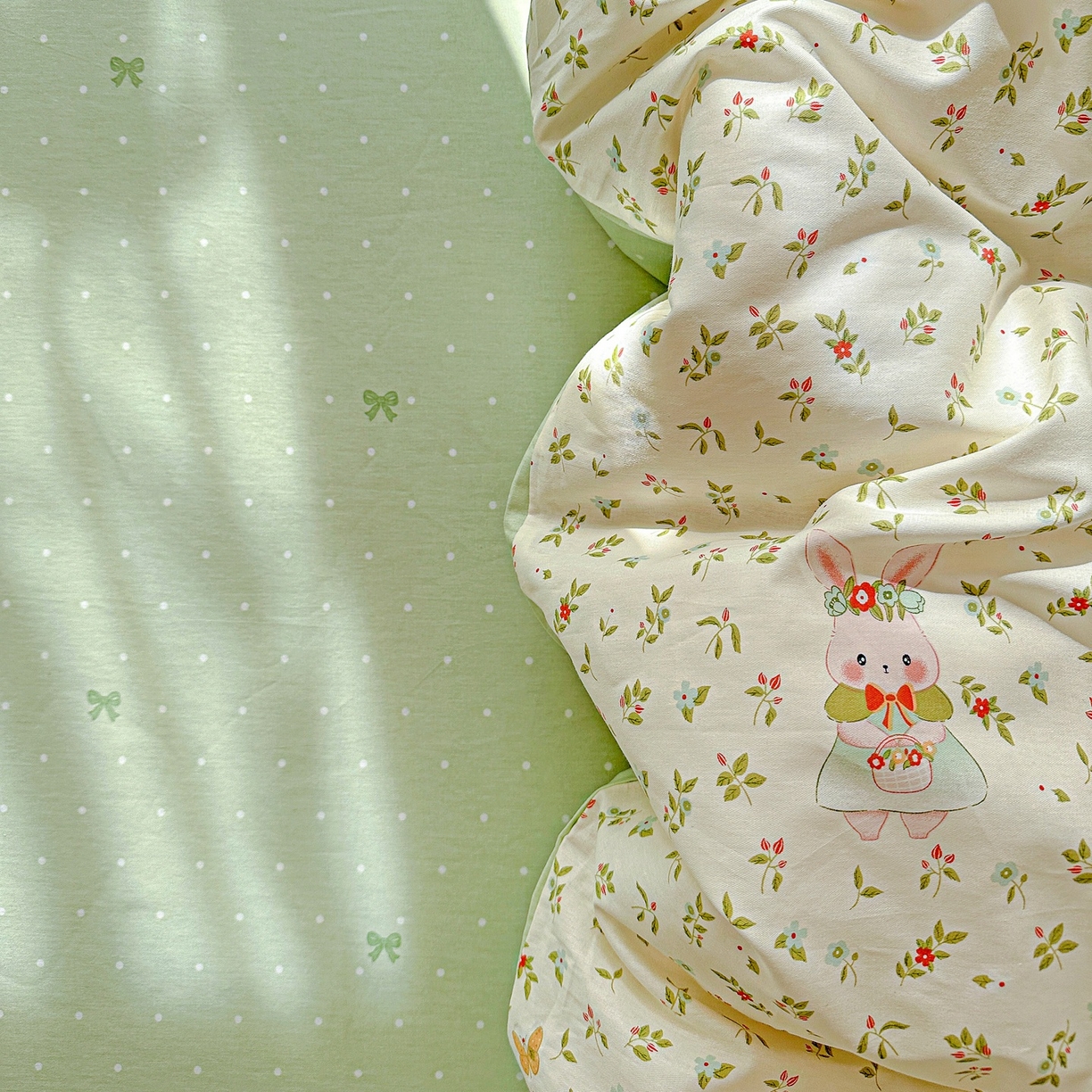 91家纺网 家纺一手货源 找家纺 恩泽家纺 2026春夏新款全棉纯棉12868印花四件套（提供买家秀，预留缩水率） 碎花兔兔