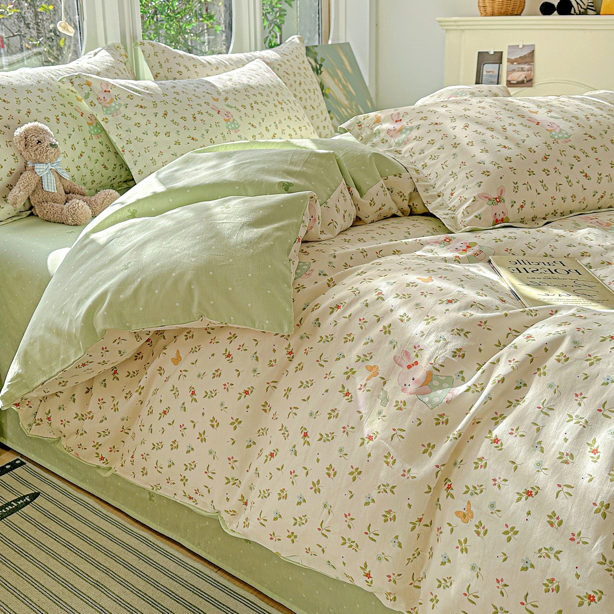 91家纺网 家纺一手货源 找家纺 恩泽家纺 2026春夏新款全棉纯棉12868印花四件套（提供买家秀，预留缩水率） 碎花兔兔