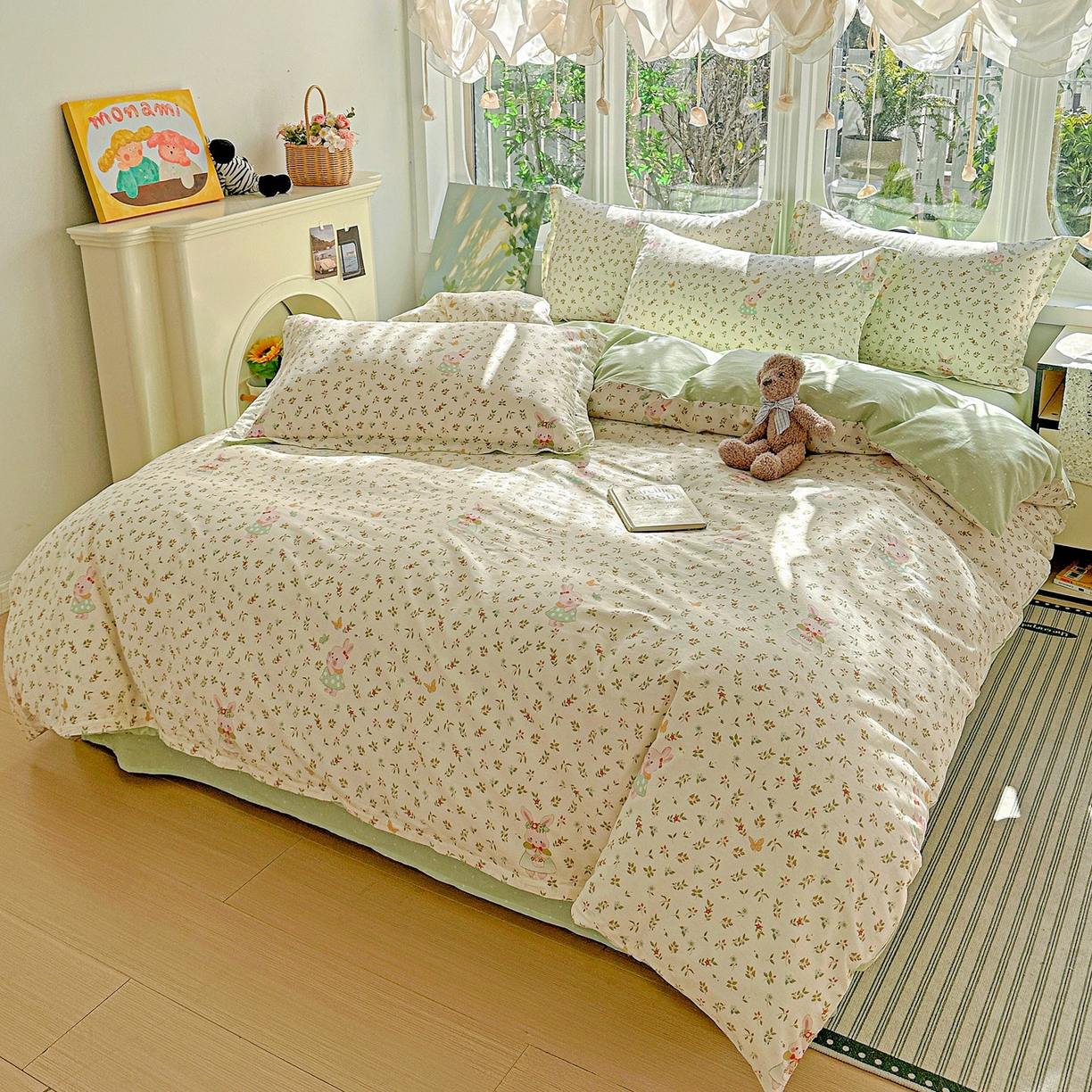 91家纺网 家纺一手货源 找家纺 恩泽家纺 2026春夏新款全棉纯棉12868印花四件套（提供买家秀，预留缩水率） 碎花兔兔