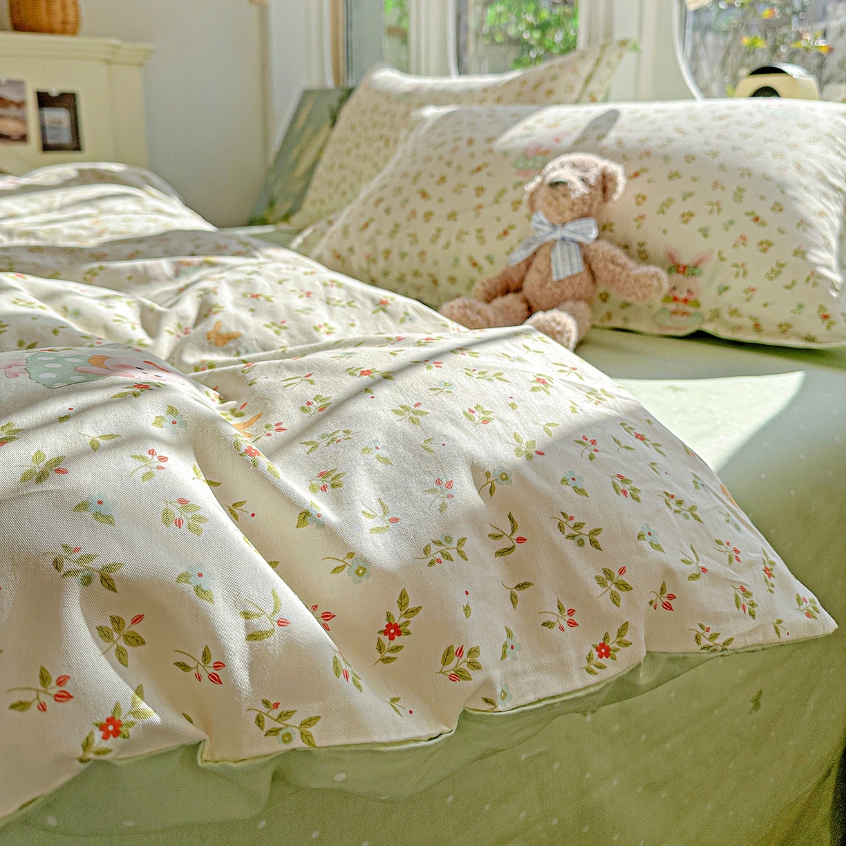 91家纺网 家纺一手货源 找家纺 恩泽家纺 2026春夏新款全棉纯棉12868印花四件套（提供买家秀，预留缩水率） 碎花兔兔