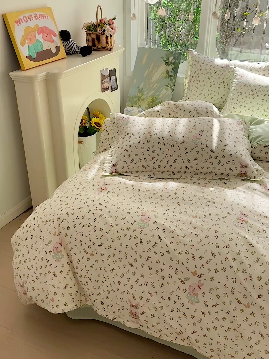 91家纺网 家纺一手货源 找家纺 恩泽家纺 2026春夏新款全棉纯棉12868印花四件套（提供买家秀，预留缩水率） 碎花兔兔