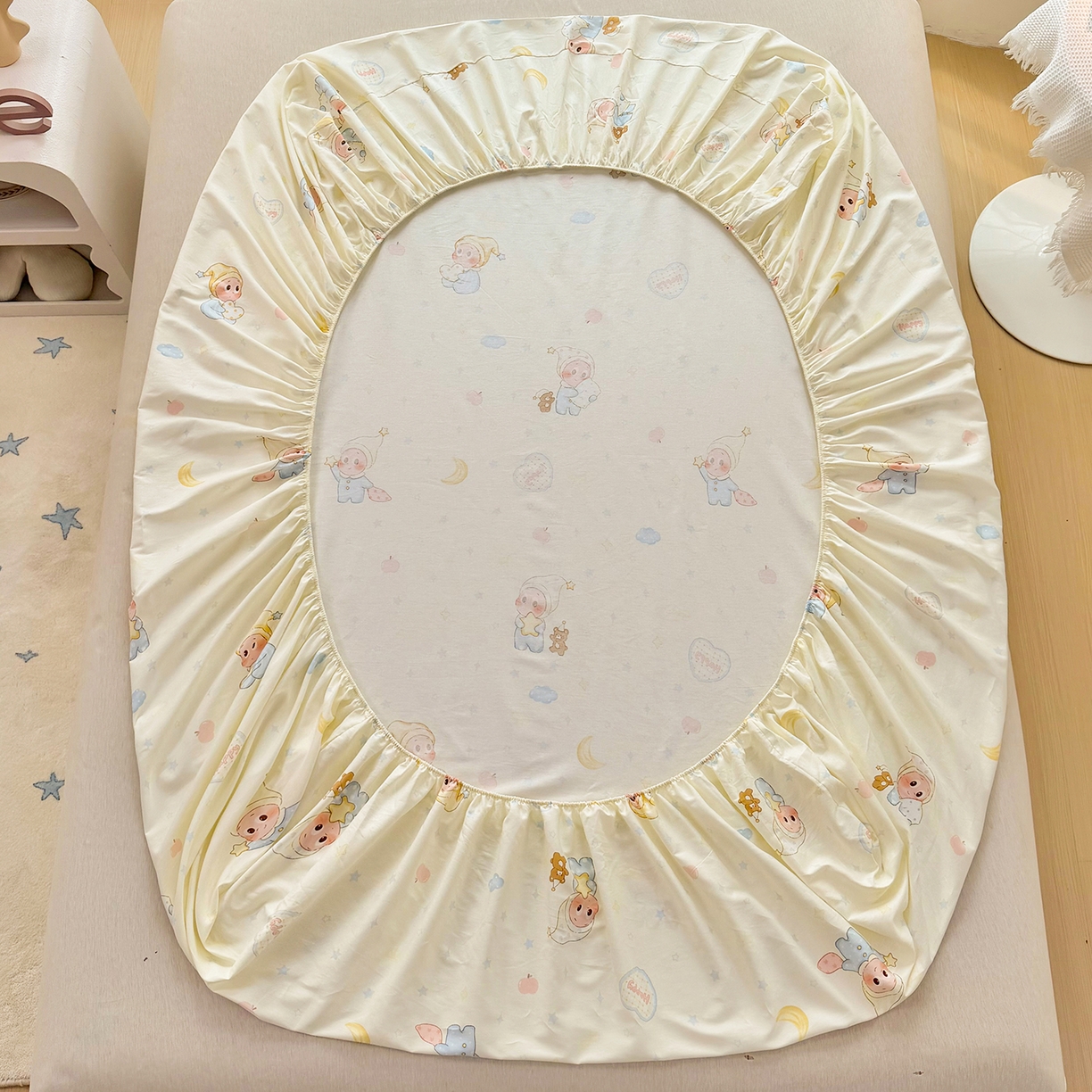 91家纺网 家纺一手货源 找家纺 安逸家纺 2026新款12868 全棉纯棉床单四件套学生宿舍纯棉床单款三件套 蓝色星星人