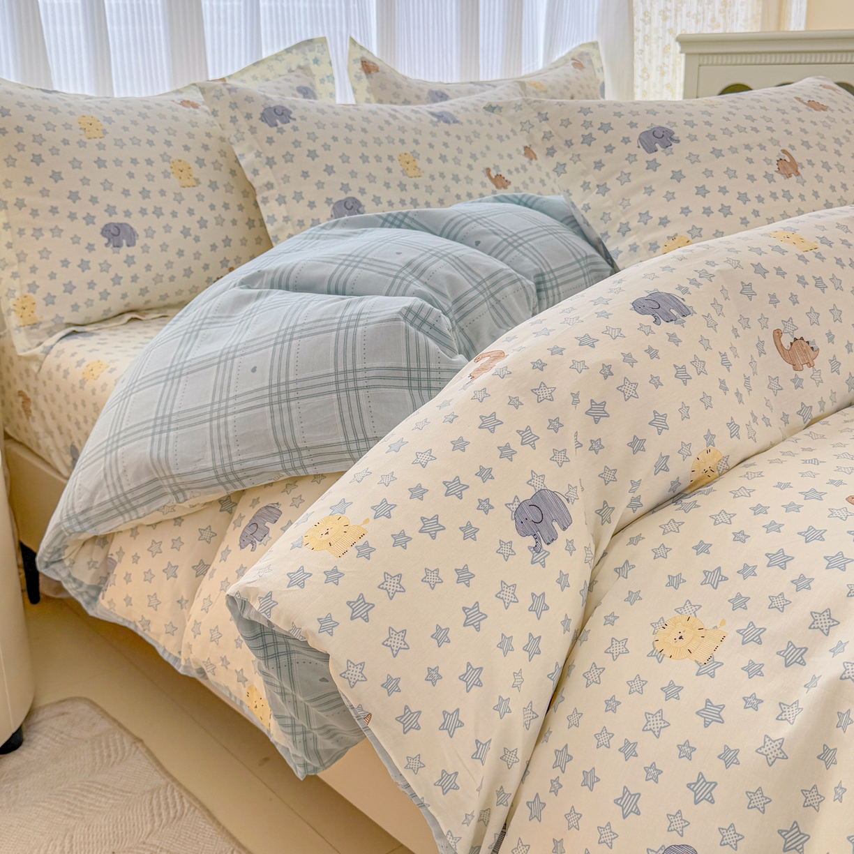 安逸家纺 2026新款12868 全棉纯棉床单四件套学生宿舍纯棉床单款三件套 蓝星动物园