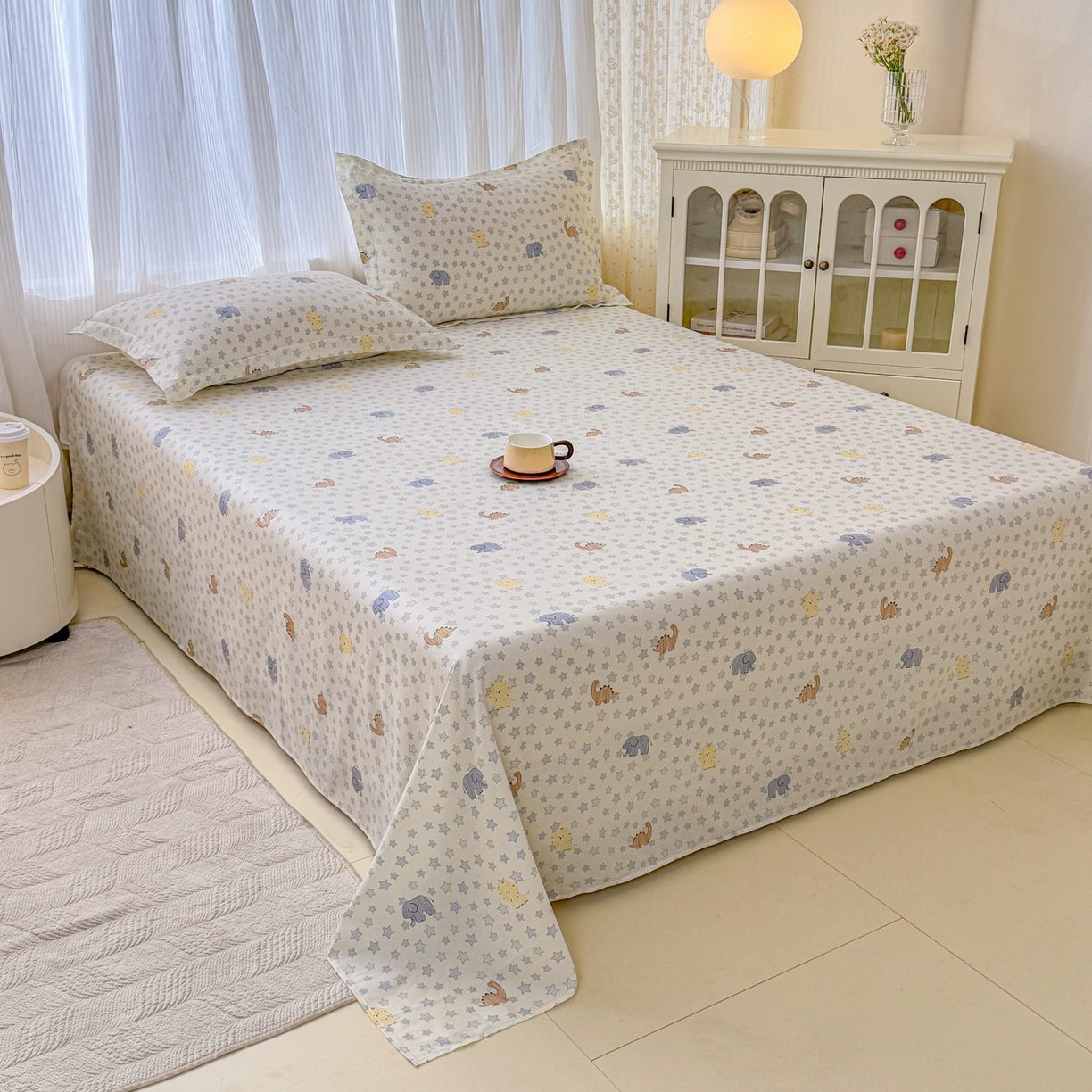 91家纺网 家纺一手货源 找家纺 安逸家纺 2026新款12868 全棉纯棉床单四件套学生宿舍纯棉床单款三件套 蓝星动物园