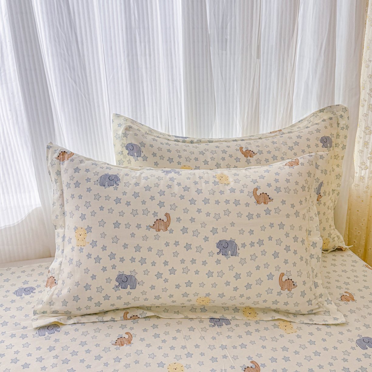 91家纺网 家纺一手货源 找家纺 安逸家纺 2026新款12868 全棉纯棉床单四件套学生宿舍纯棉床单款三件套 蓝星动物园