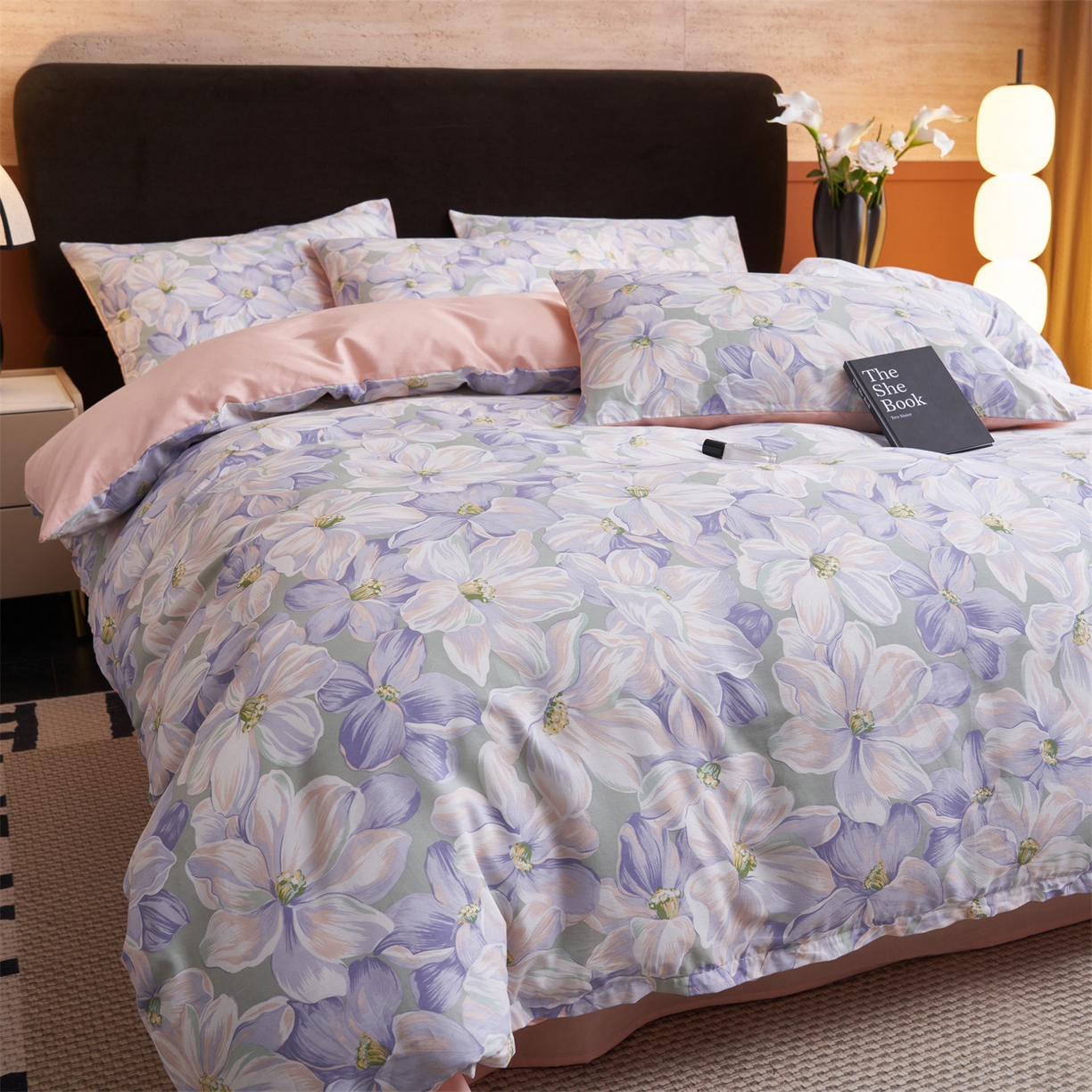 91家纺网 家纺一手货源 找家纺 恒爱家纺 2026新款全棉12868印花四件套 一夜芳华蓝