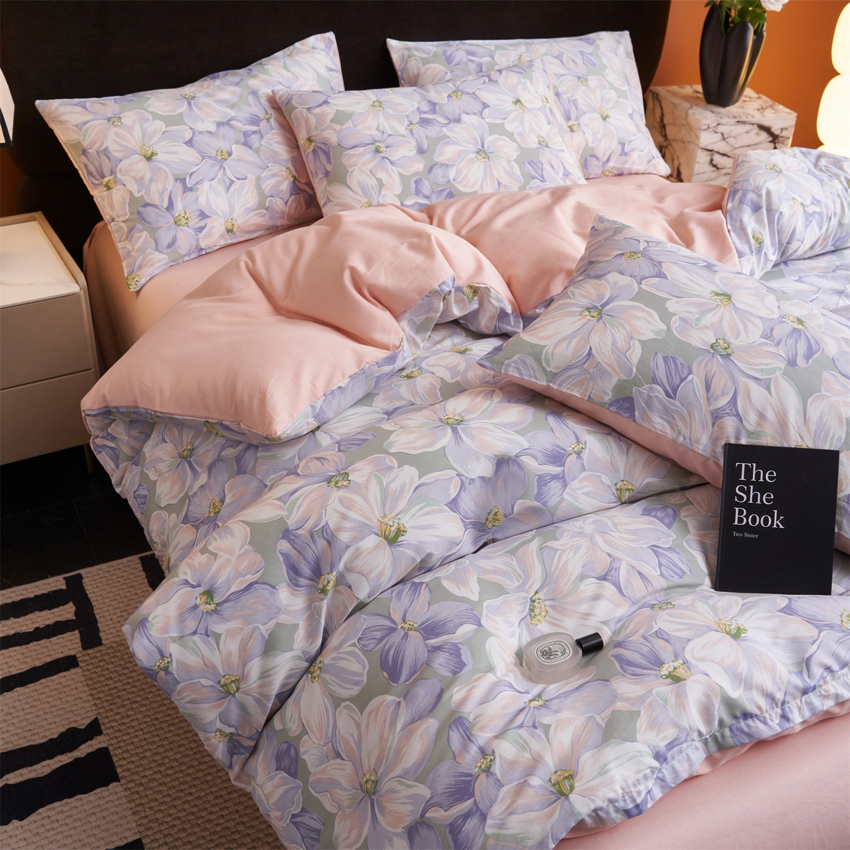 91家纺网 家纺一手货源 找家纺 恒爱家纺 2026新款全棉12868印花四件套 一夜芳华蓝