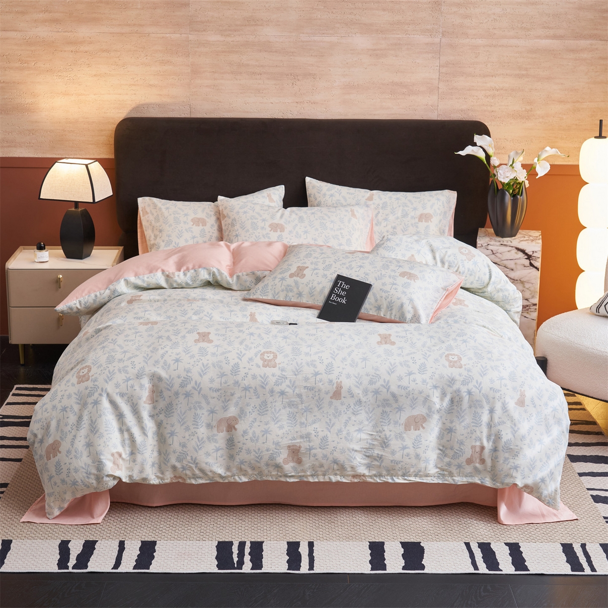 91家纺网 家纺一手货源 找家纺 恒爱家纺 2026新款全棉12868印花四件套 森林小镇