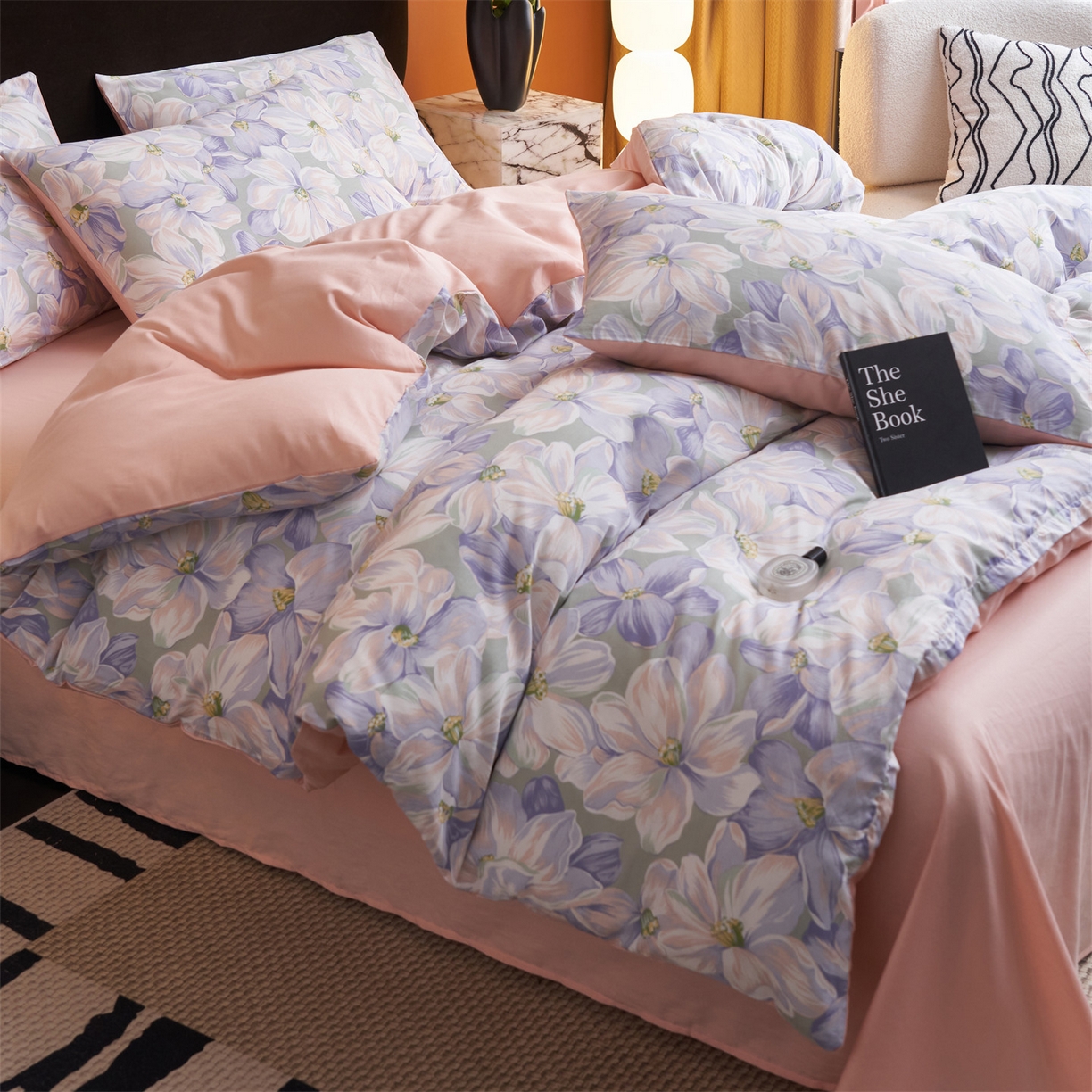 91家纺网 家纺一手货源 找家纺 恒爱家纺 2026新款全棉12868印花四件套 一夜芳华蓝