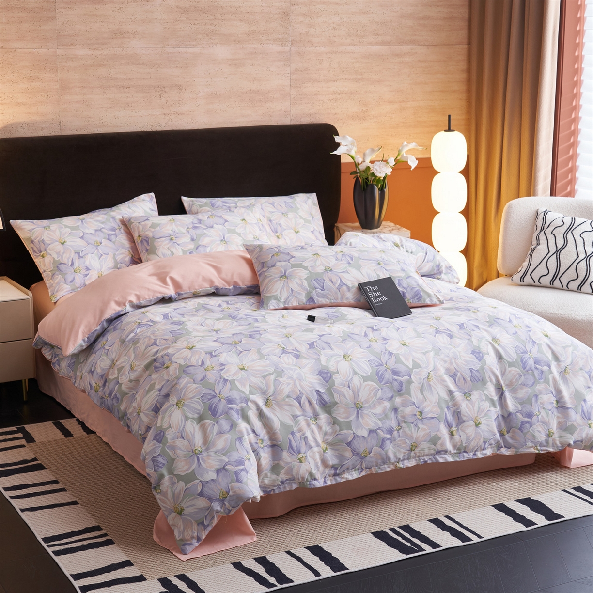 91家纺网 家纺一手货源 找家纺 恒爱家纺 2026新款全棉12868印花四件套 一夜芳华蓝