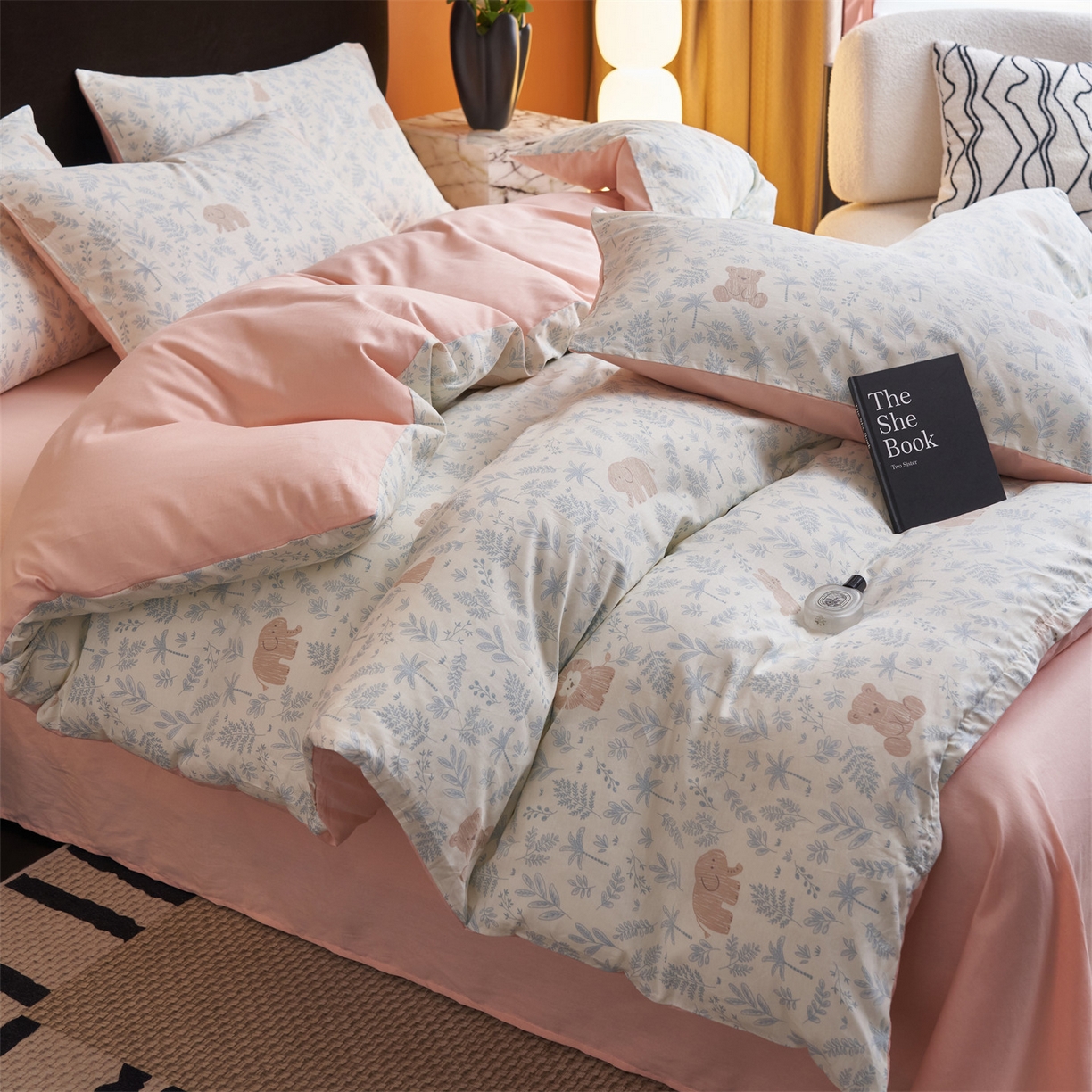 91家纺网 家纺一手货源 找家纺 恒爱家纺 2026新款全棉12868印花四件套 森林小镇