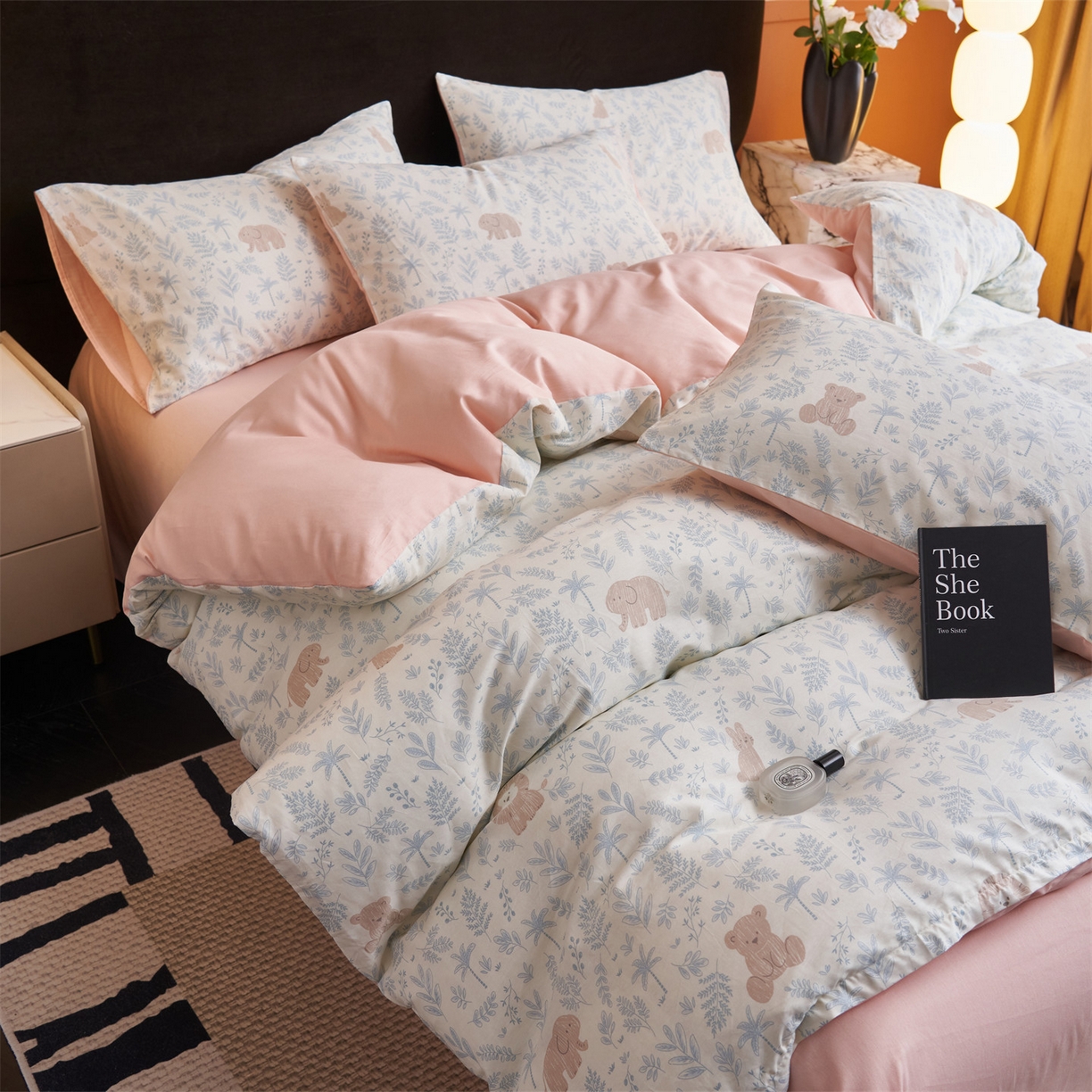 91家纺网 家纺一手货源 找家纺 恒爱家纺 2026新款全棉12868印花四件套 森林小镇