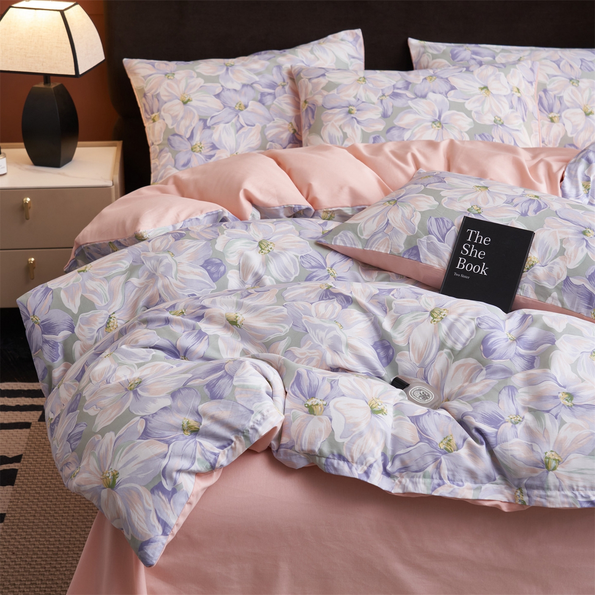 91家纺网 家纺一手货源 找家纺 恒爱家纺 2026新款全棉12868印花四件套 一夜芳华蓝