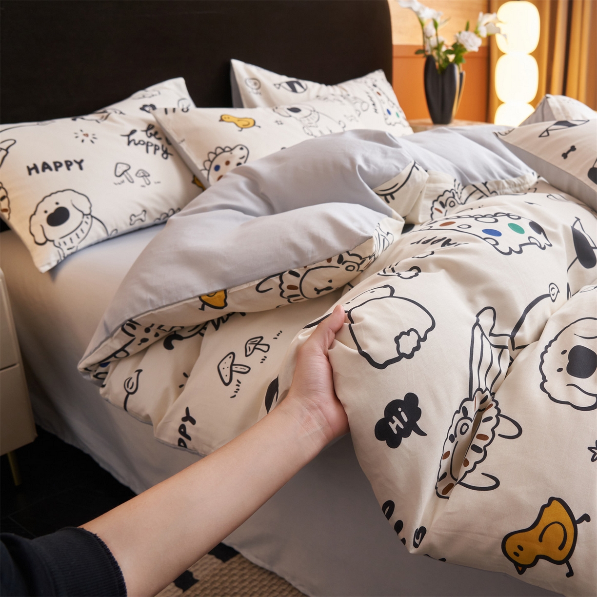 91家纺网 家纺一手货源 找家纺 恒爱家纺 2026新款全棉12868印花四件套 欢乐谷