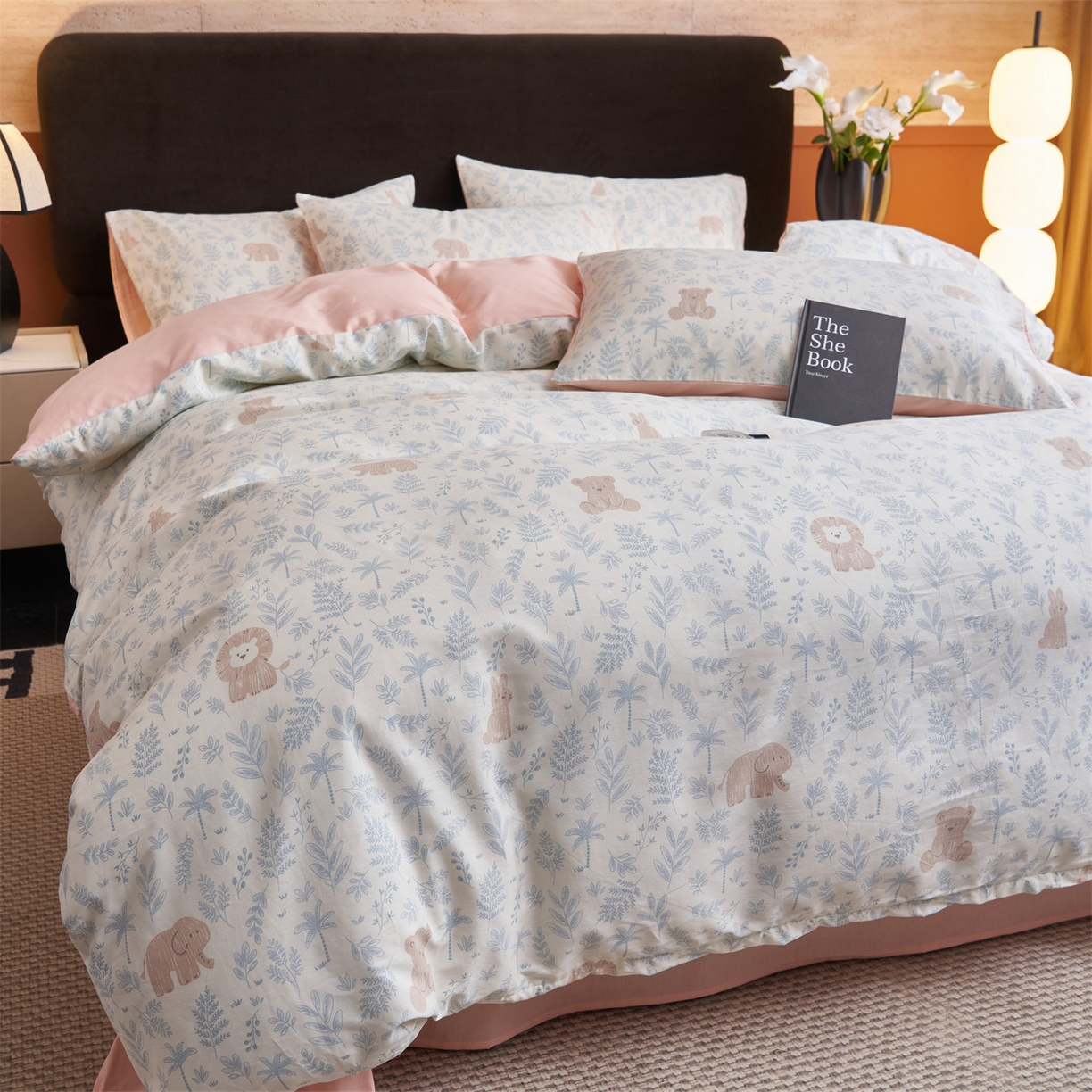 91家纺网 家纺一手货源 找家纺 恒爱家纺 2026新款全棉12868印花四件套 森林小镇