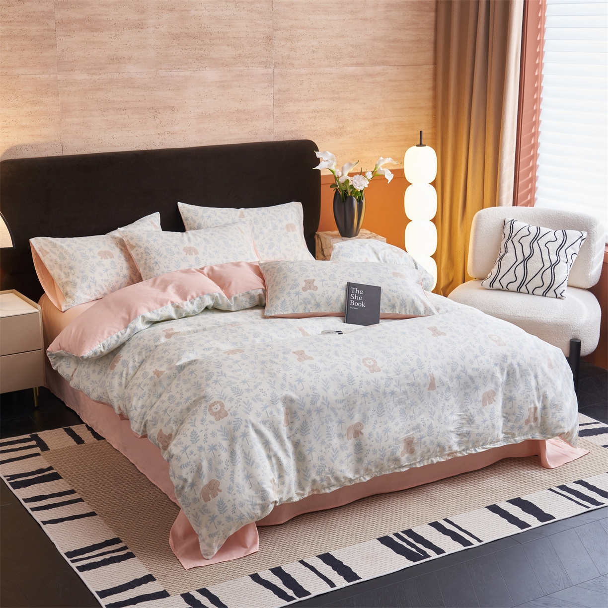 91家纺网 家纺一手货源 找家纺 恒爱家纺 2026新款全棉12868印花四件套 森林小镇