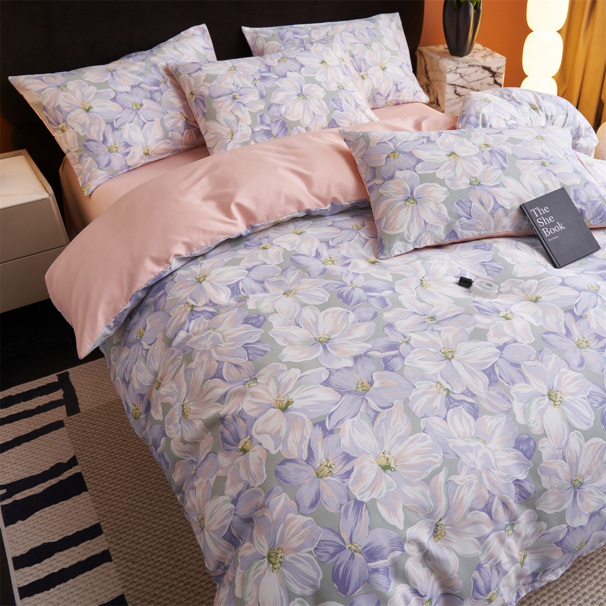 91家纺网 家纺一手货源 找家纺 恒爱家纺 2026新款全棉12868印花四件套 一夜芳华蓝