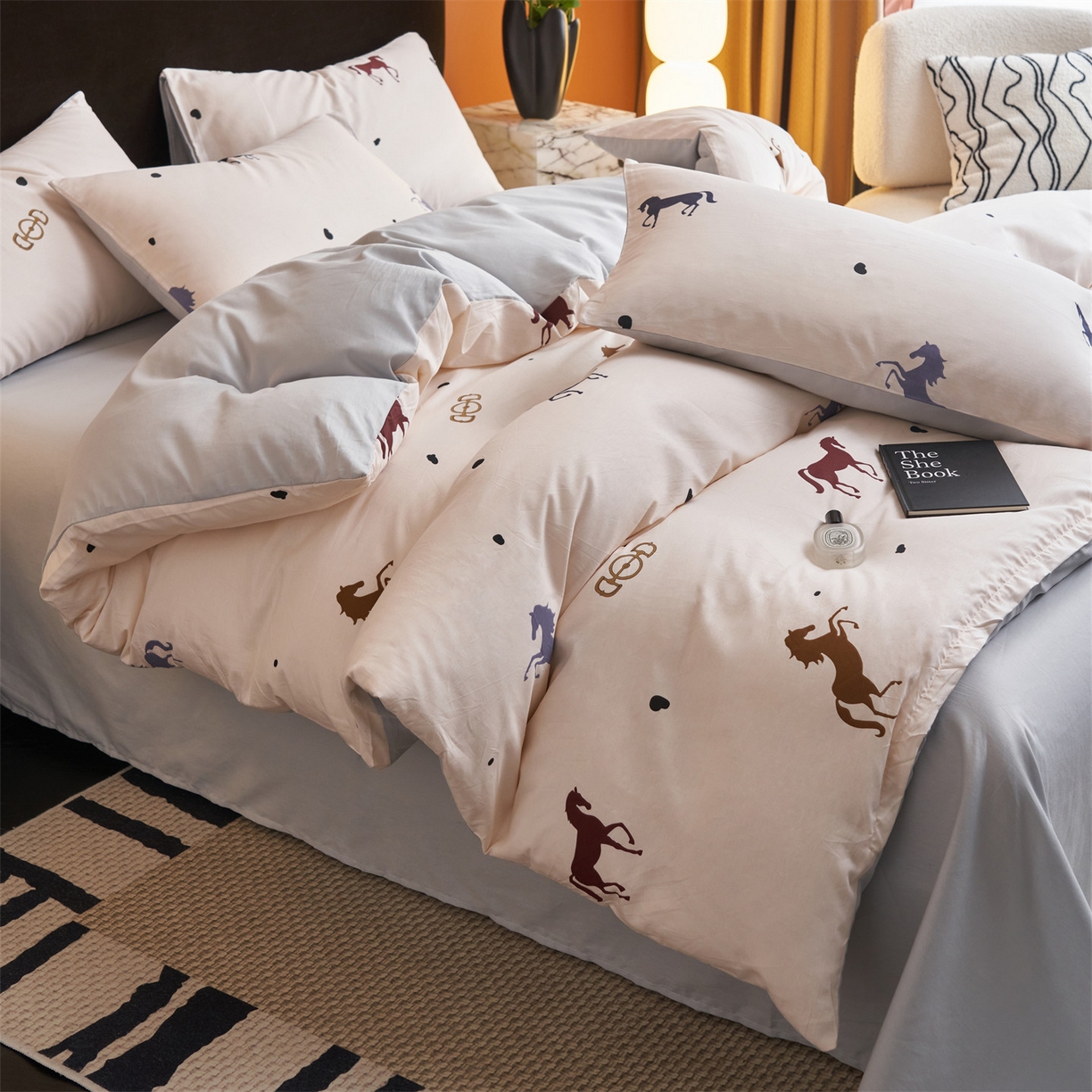 91家纺网 家纺一手货源 找家纺 恒爱家纺 2026新款全棉12868印花四件套 马到成功