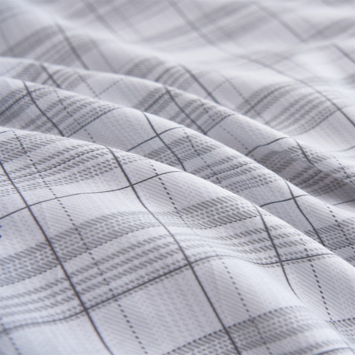 91家纺网 家纺一手货源 找家纺 恒爱家纺 2026新款全棉12868印花四件套 格子甜心灰