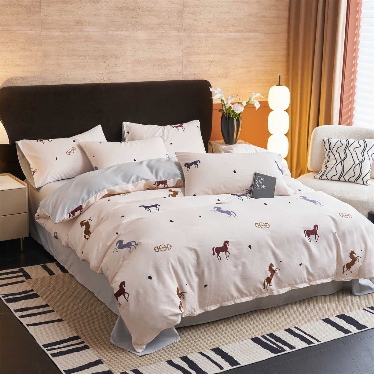 91家纺网 家纺一手货源 找家纺 恒爱家纺 2026新款全棉12868印花四件套 马到成功