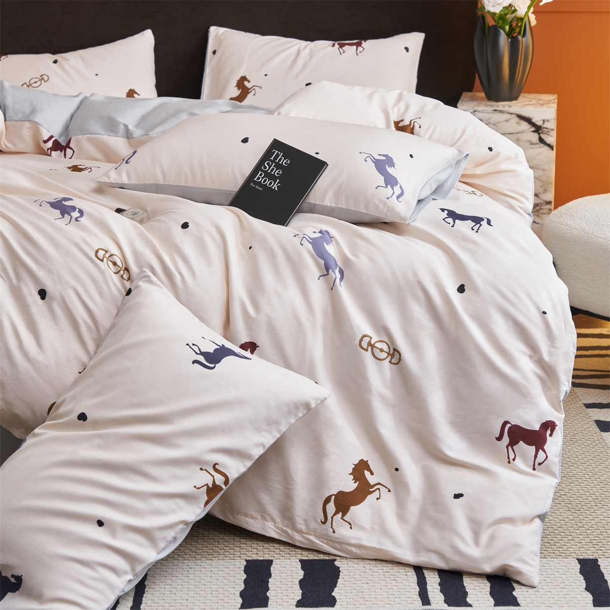 91家纺网 家纺一手货源 找家纺 恒爱家纺 2026新款全棉12868印花四件套 马到成功