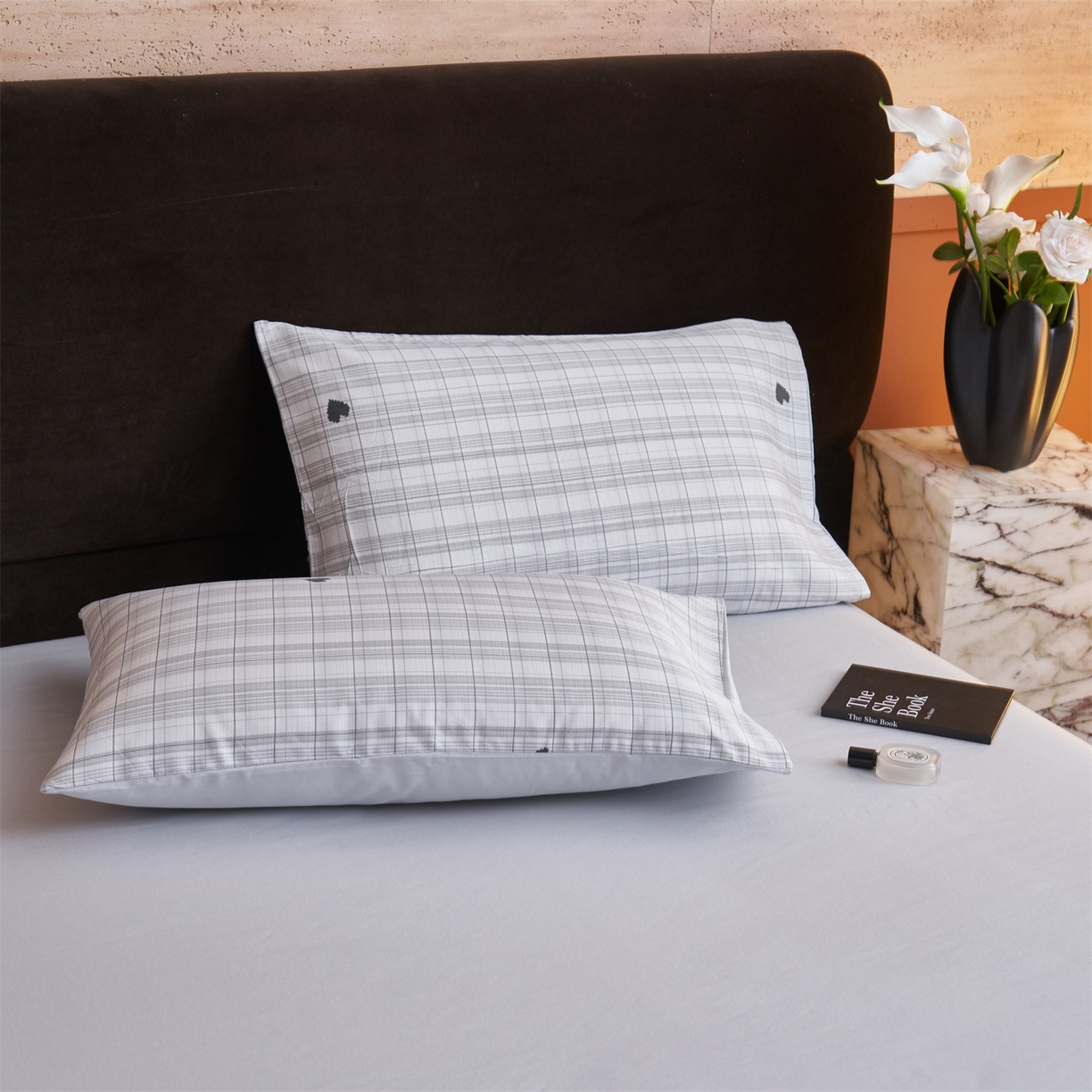 91家纺网 家纺一手货源 找家纺 恒爱家纺 2026新款全棉12868印花四件套 格子甜心灰