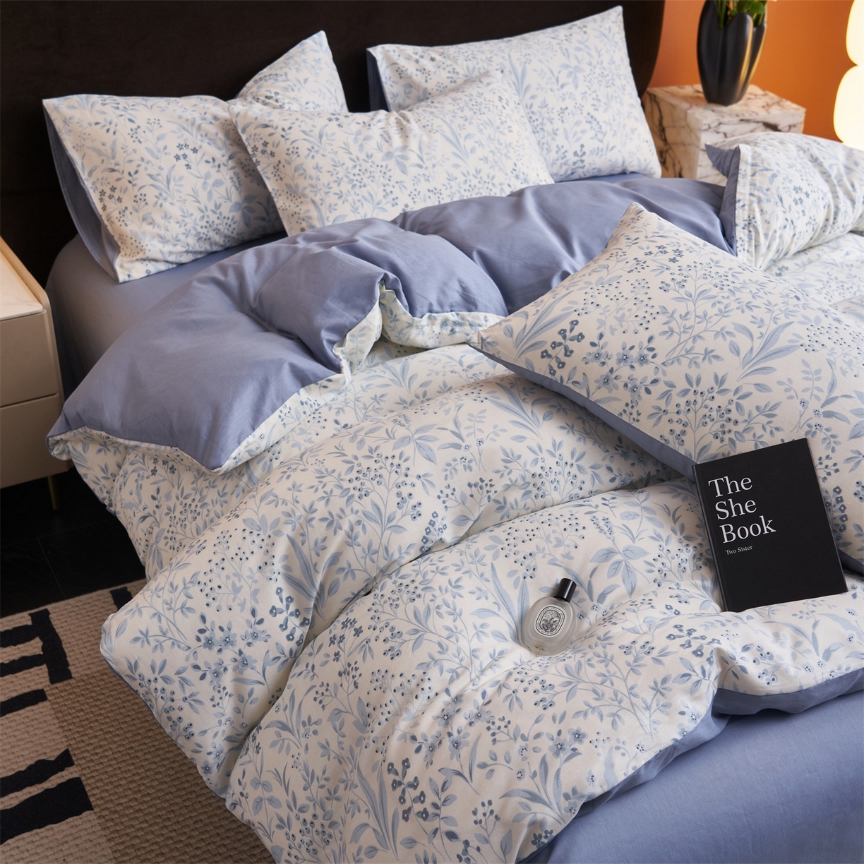 91家纺网 家纺一手货源 找家纺 恒爱家纺 2026新款全棉12868印花四件套 蓝沫