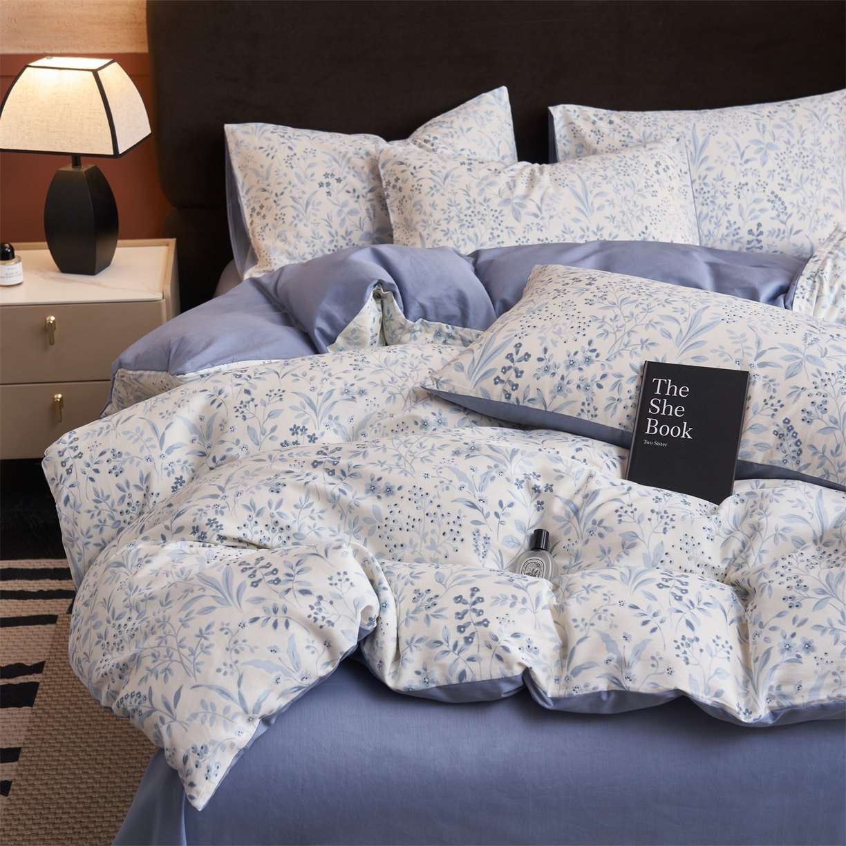 91家纺网 家纺一手货源 找家纺 恒爱家纺 2026新款全棉12868印花四件套 蓝沫