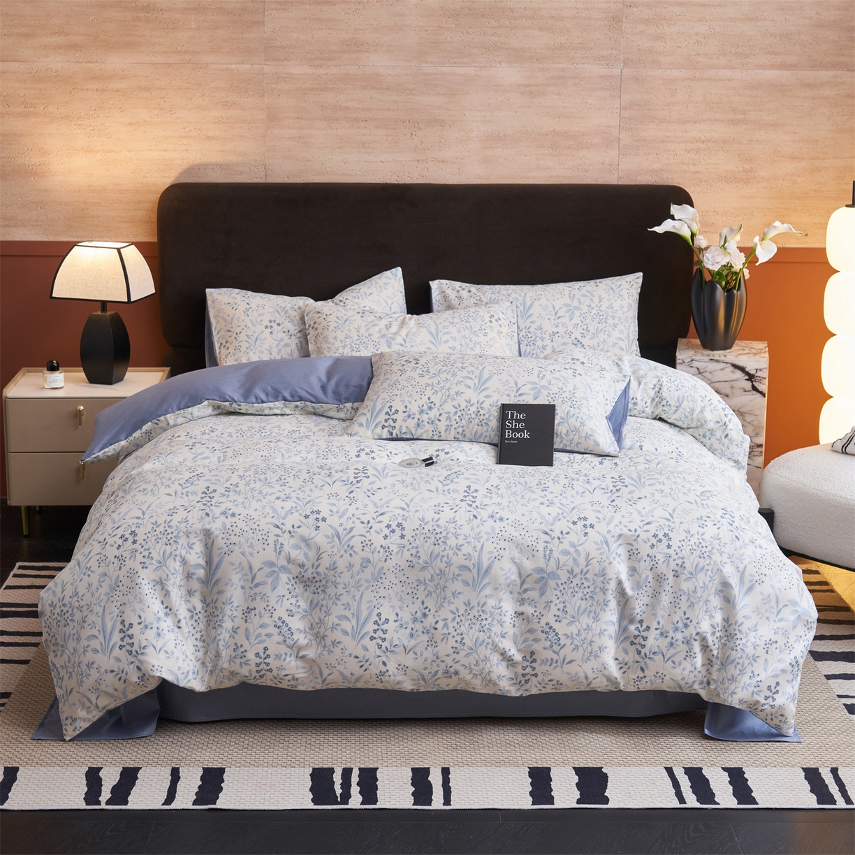 恒爱家纺 2026新款全棉12868印花四件套 蓝沫