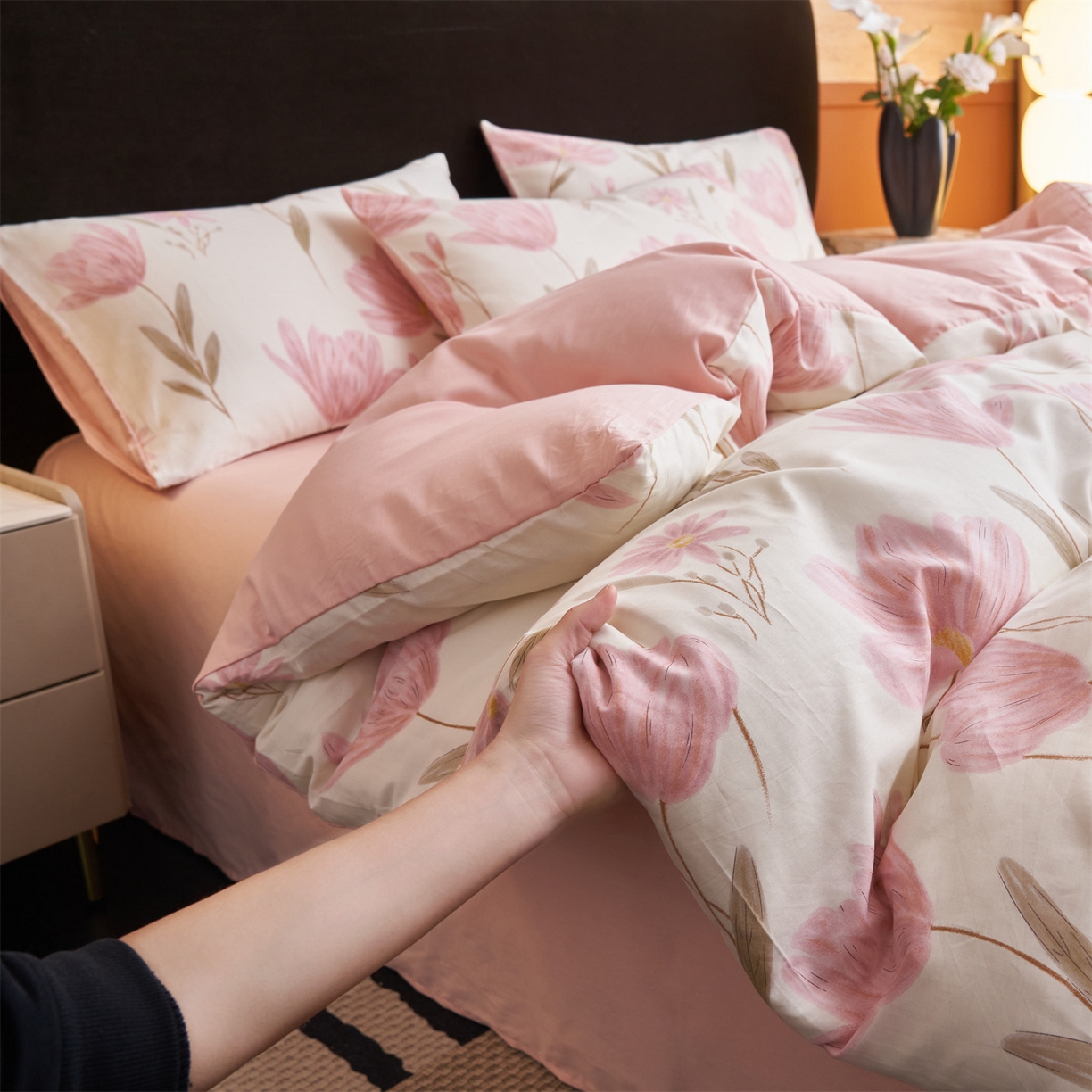 91家纺网 家纺一手货源 找家纺 恒爱家纺 2026新款全棉12868印花四件套 荷塘月色