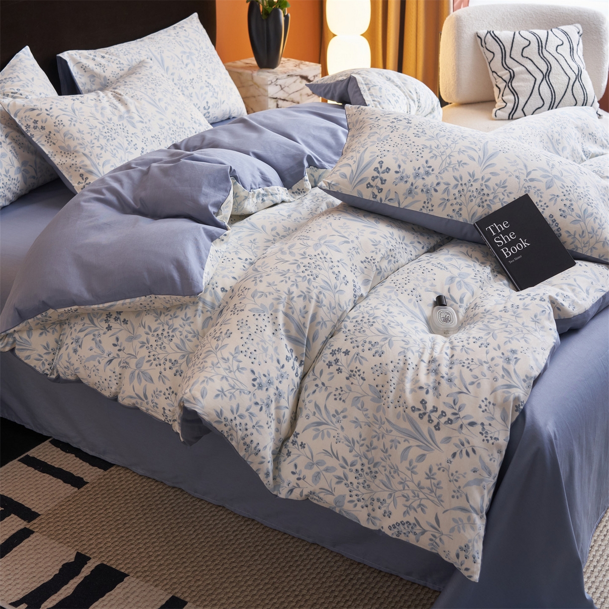 91家纺网 家纺一手货源 找家纺 恒爱家纺 2026新款全棉12868印花四件套 蓝沫