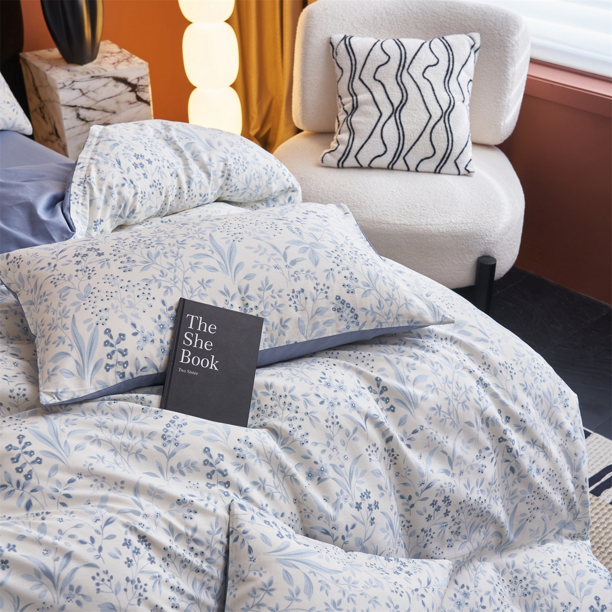 91家纺网 家纺一手货源 找家纺 恒爱家纺 2026新款全棉12868印花四件套 蓝沫