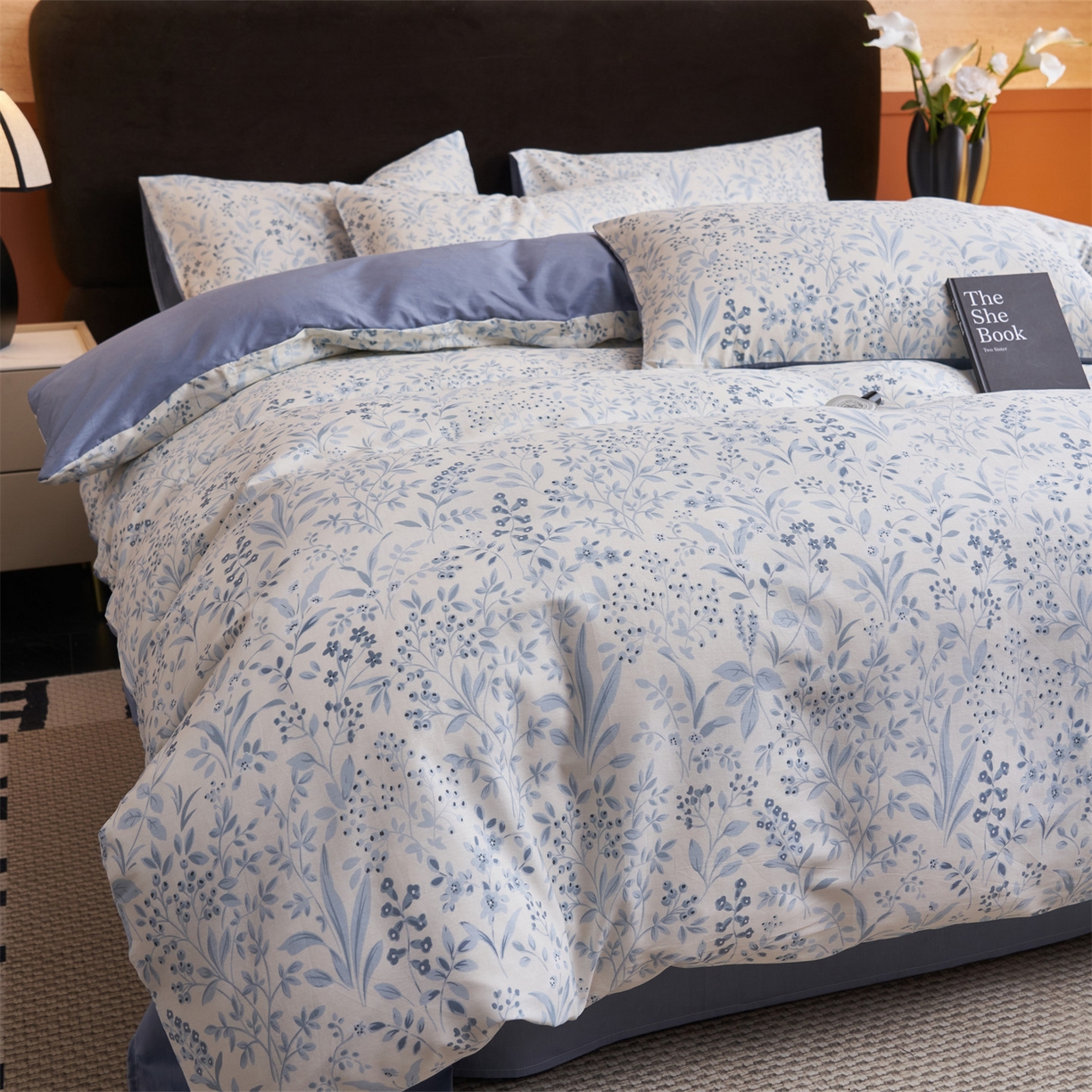 91家纺网 家纺一手货源 找家纺 恒爱家纺 2026新款全棉12868印花四件套 蓝沫