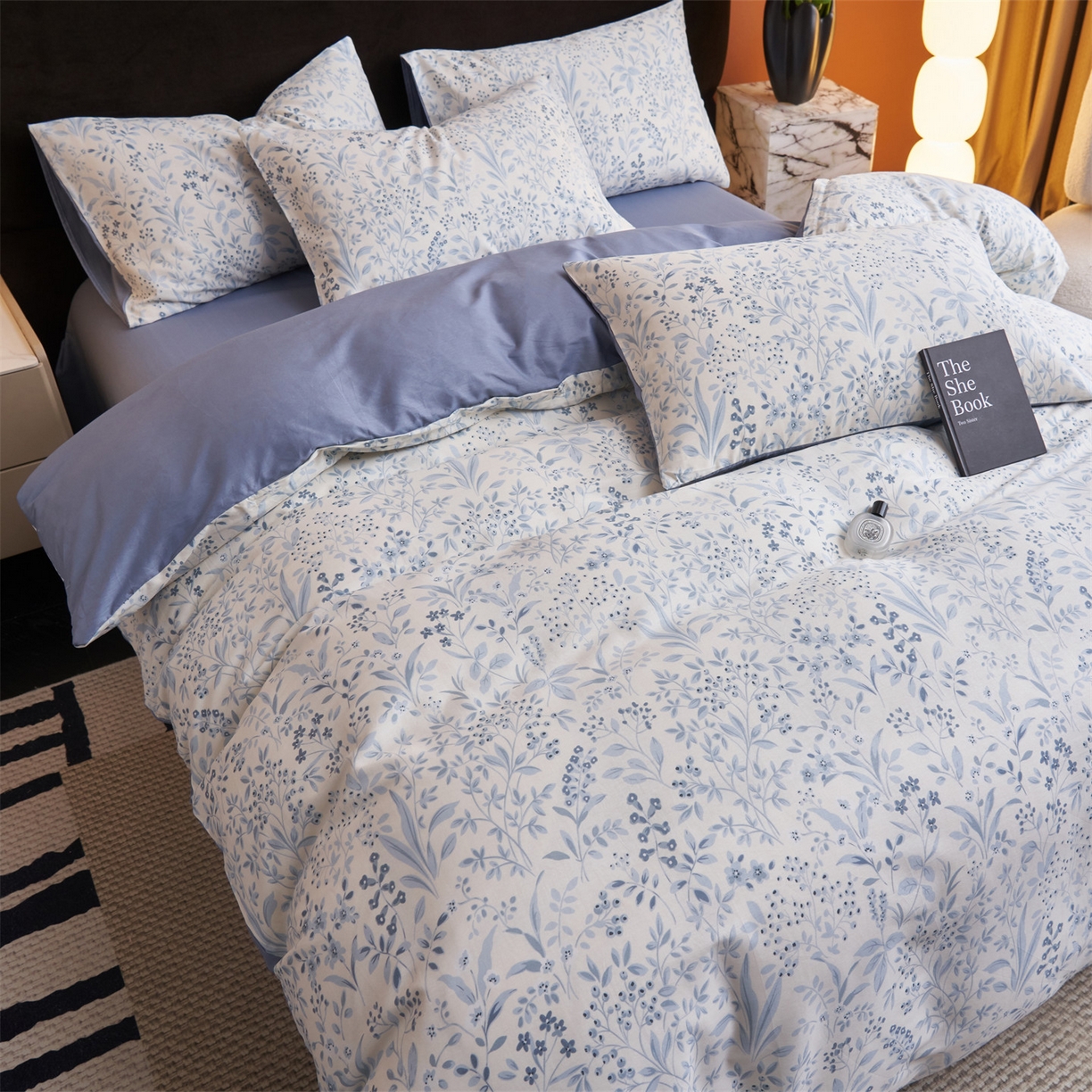 91家纺网 家纺一手货源 找家纺 恒爱家纺 2026新款全棉12868印花四件套 蓝沫