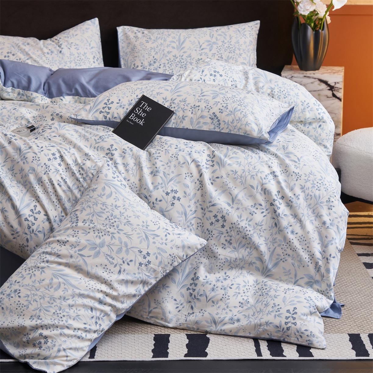 91家纺网 家纺一手货源 找家纺 恒爱家纺 2026新款全棉12868印花四件套 蓝沫