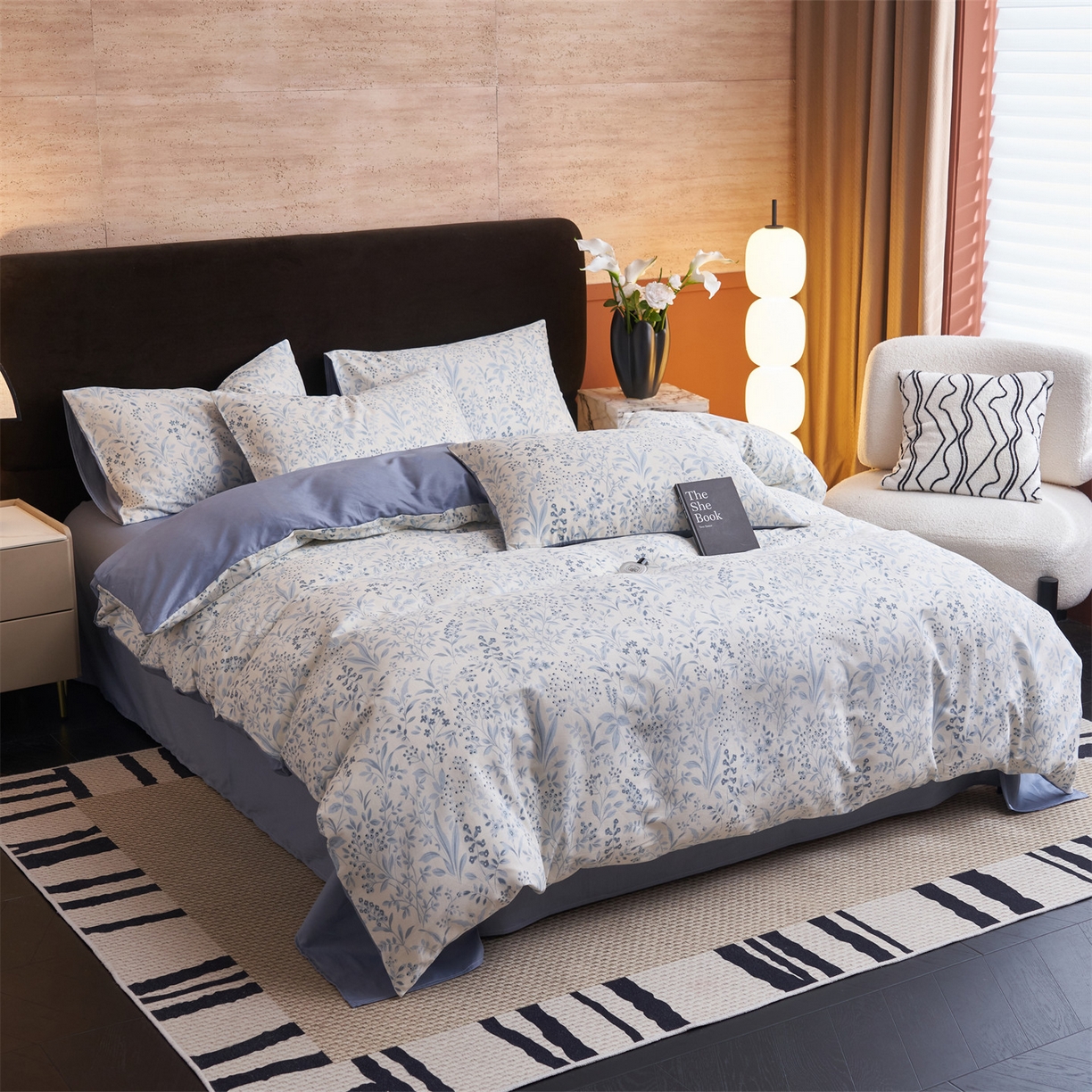 91家纺网 家纺一手货源 找家纺 恒爱家纺 2026新款全棉12868印花四件套 蓝沫