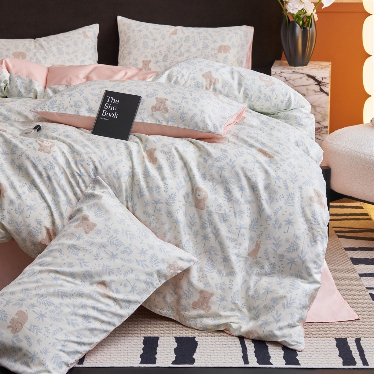 91家纺网 家纺一手货源 找家纺 恒爱家纺 2026新款全棉12868印花四件套 森林小镇