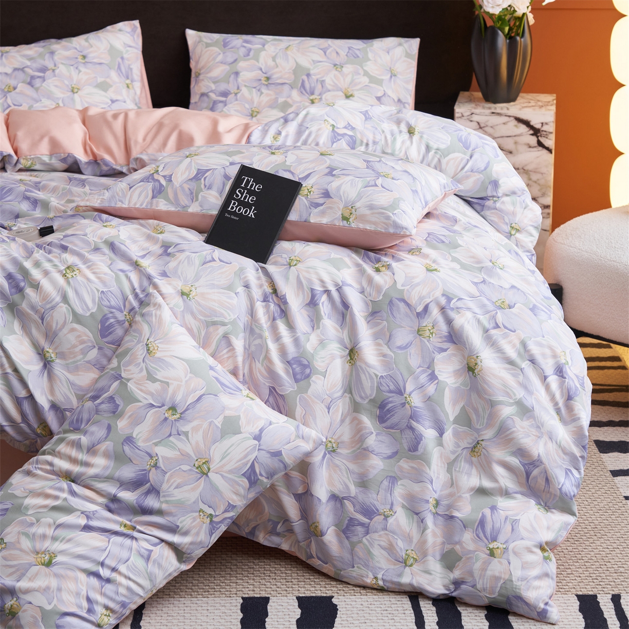 91家纺网 家纺一手货源 找家纺 恒爱家纺 2026新款全棉12868印花四件套 一夜芳华蓝