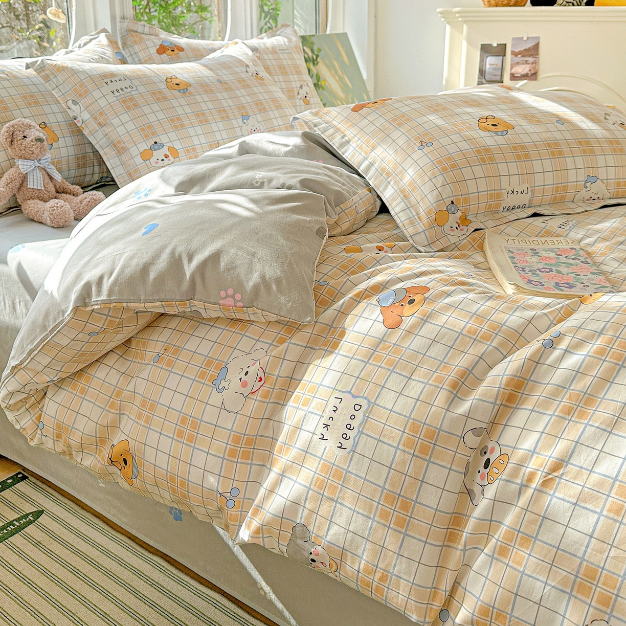 91家纺网 家纺一手货源 找家纺 恩泽家纺 2026春夏新款全棉纯棉12868印花四件套（提供买家秀，预留缩水率） 甜心汪·咖