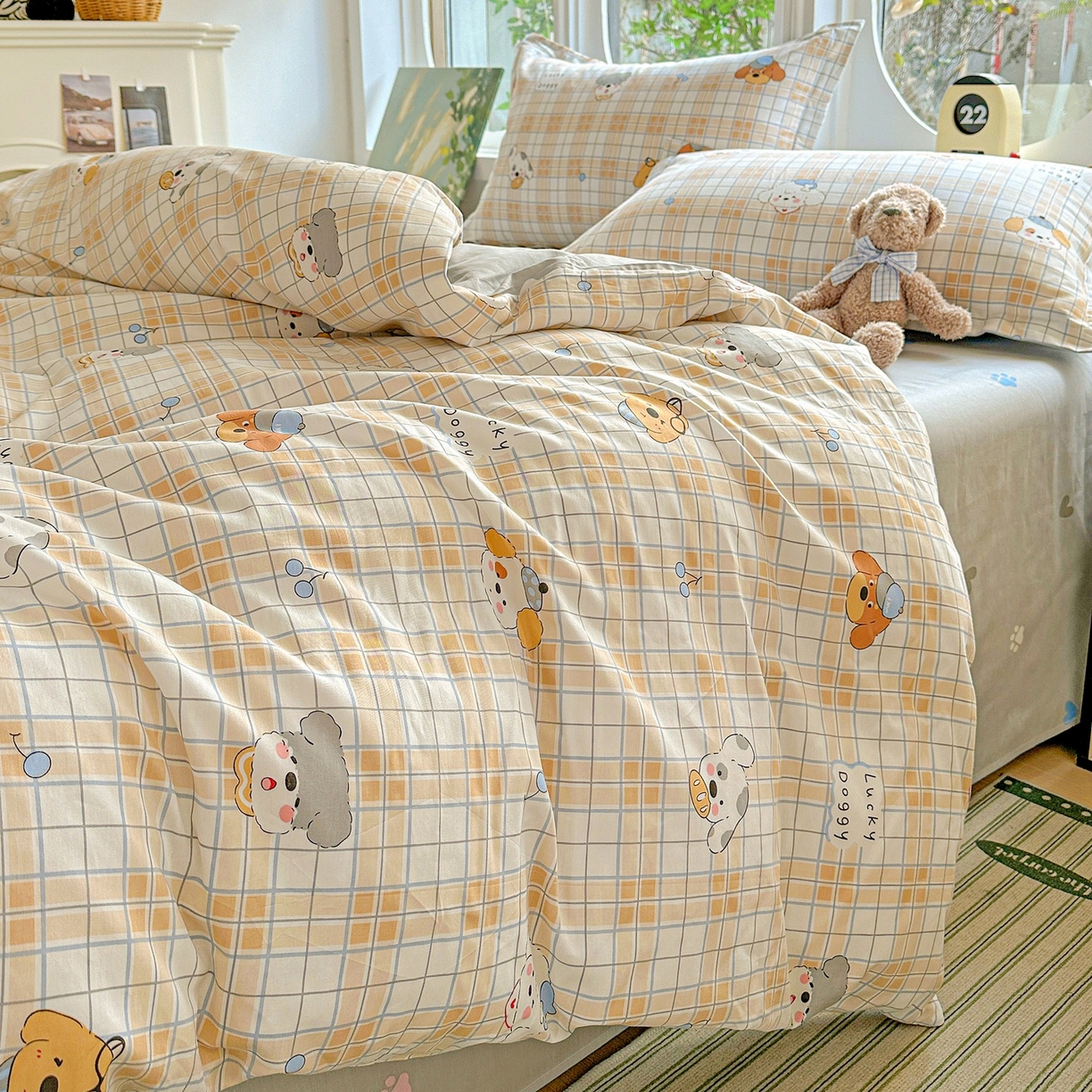 91家纺网 家纺一手货源 找家纺 恩泽家纺 2026春夏新款全棉纯棉12868印花四件套（提供买家秀，预留缩水率） 甜心汪·咖