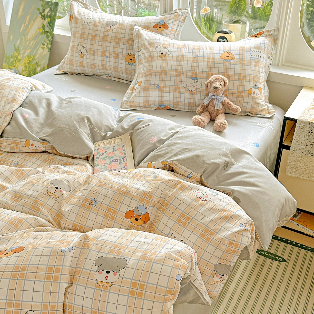 91家纺网 家纺一手货源 找家纺 恩泽家纺 2026春夏新款全棉纯棉12868印花四件套（提供买家秀，预留缩水率） 甜心汪·咖