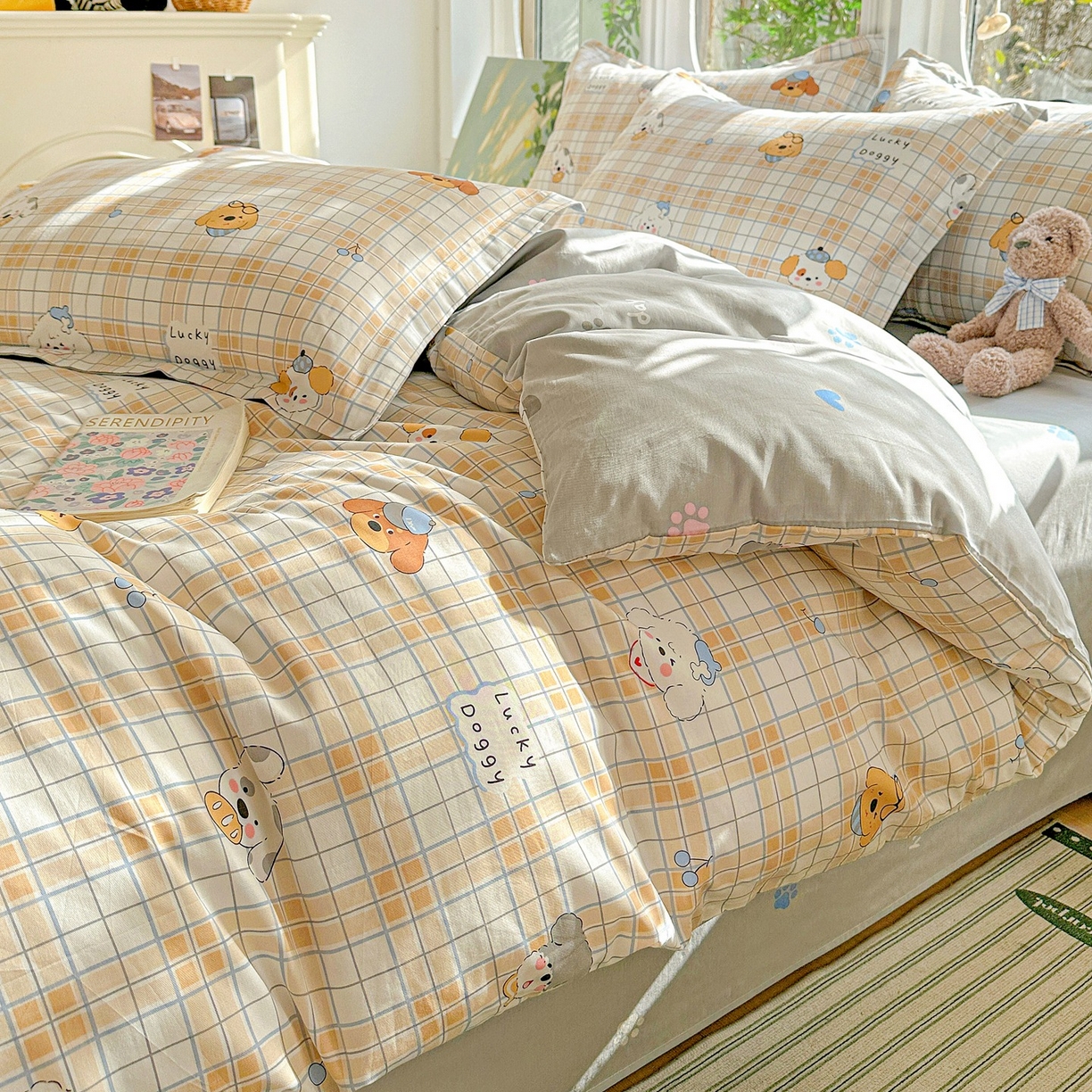 91家纺网 家纺一手货源 找家纺 恩泽家纺 2026春夏新款全棉纯棉12868印花四件套（提供买家秀，预留缩水率） 甜心汪·咖